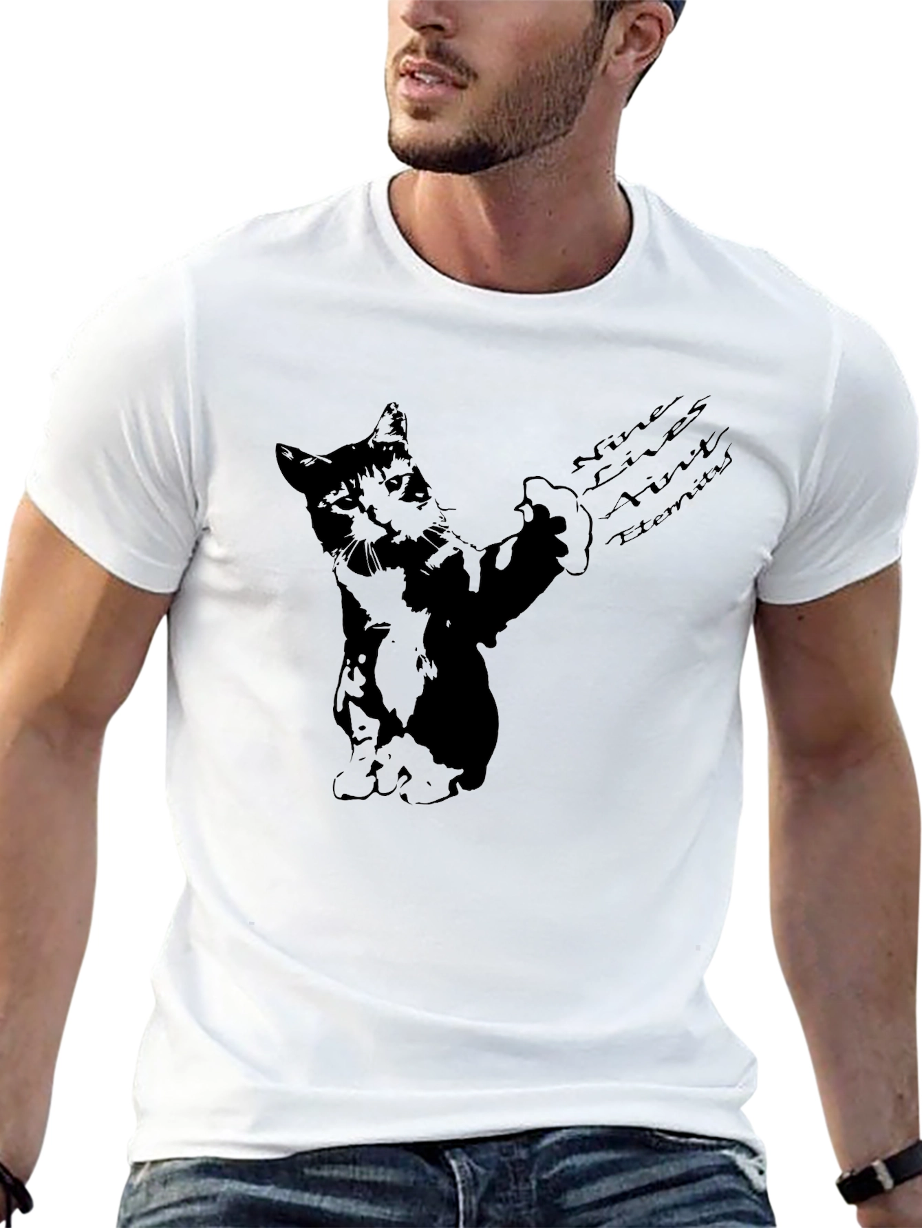 Black Nine Lives Cat Graphic T-Shirt view 13