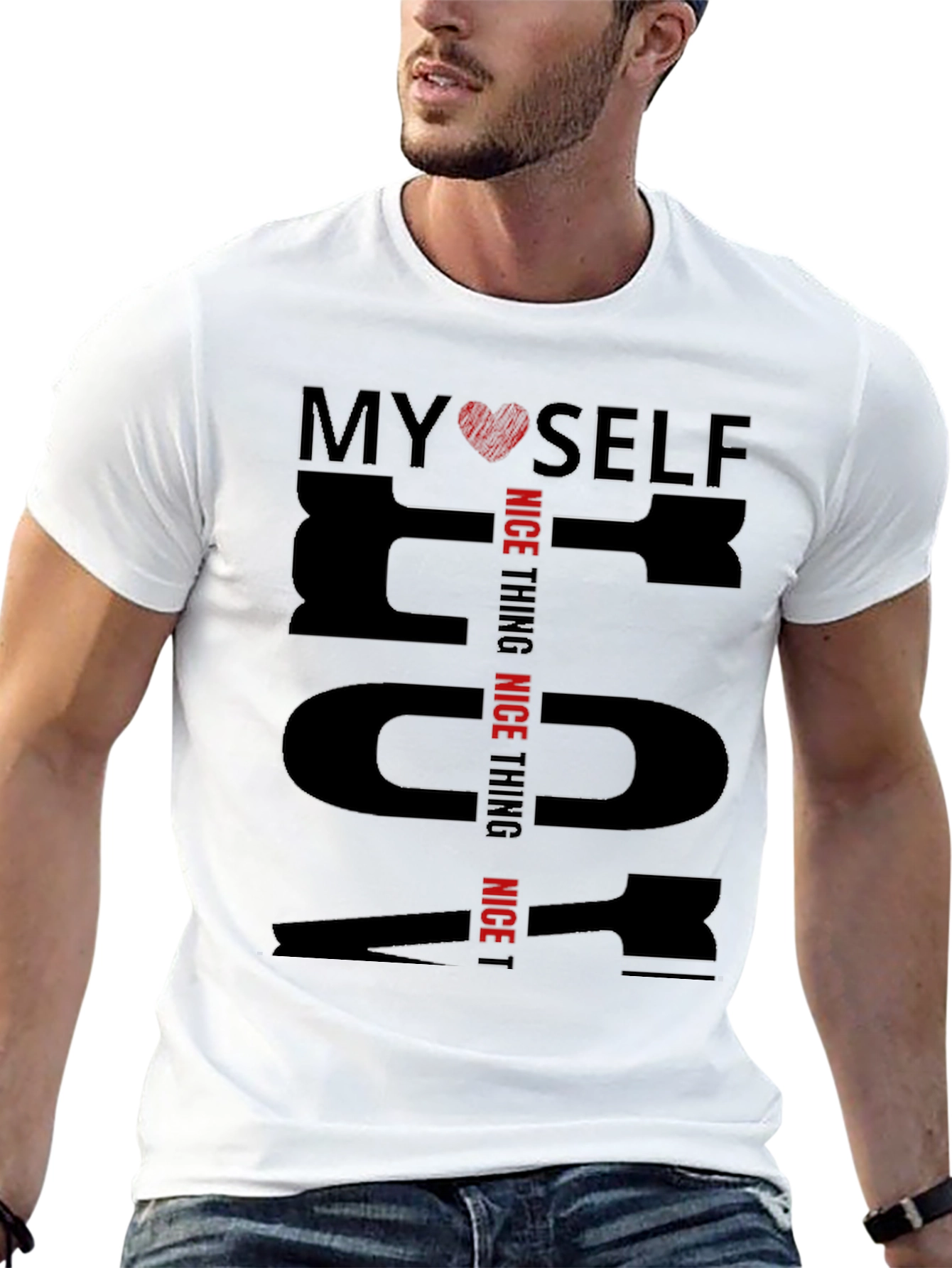 Black My Self T-Shirt Nice Thing, Black Cotton Tee view 13