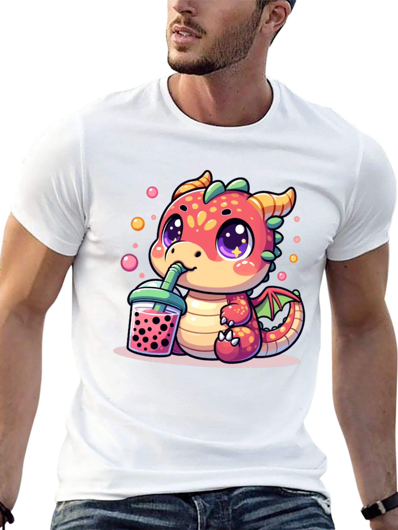 Black Cute Dragon Boba Tea T-Shirt view 13