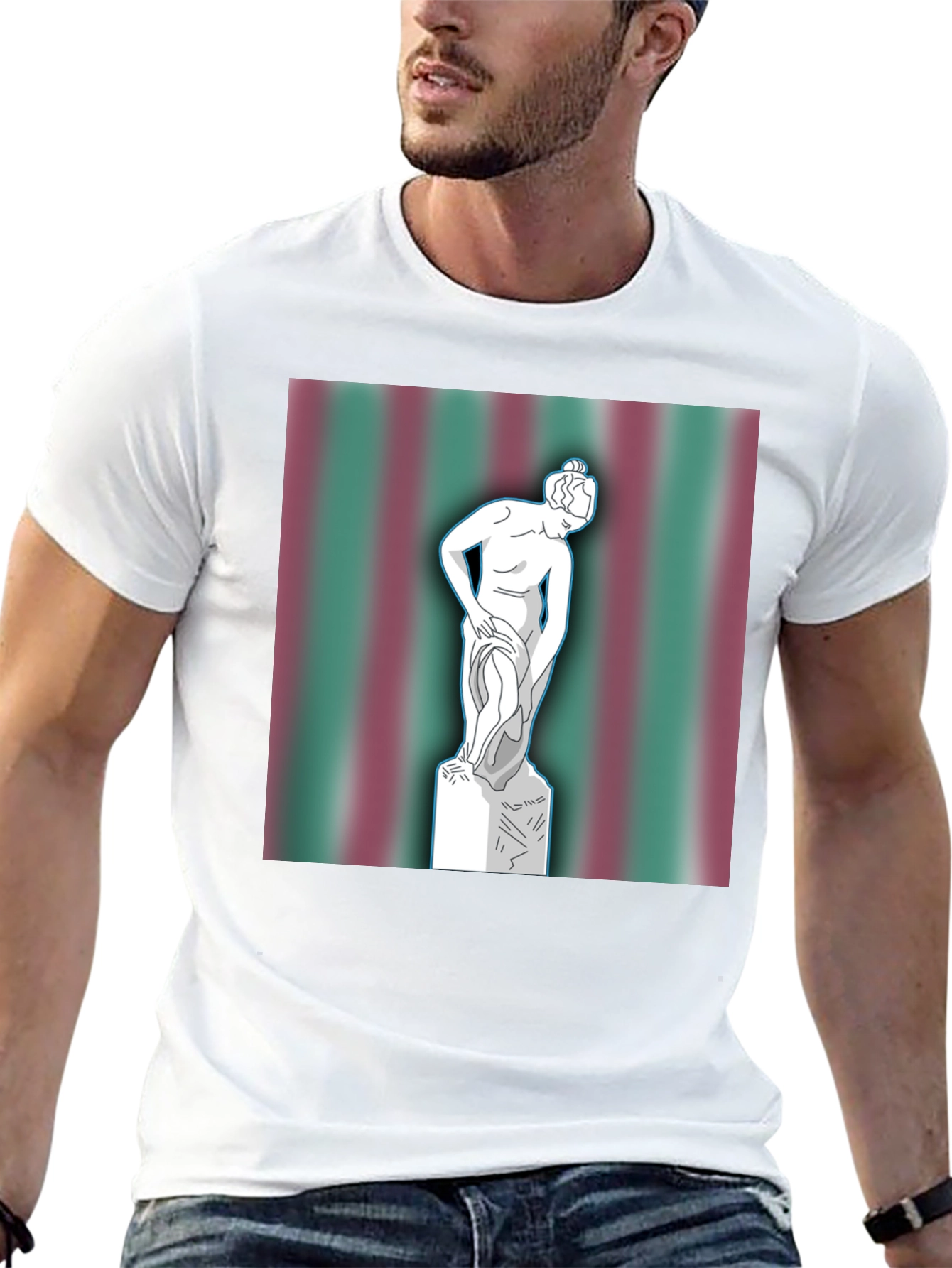 Black Statue Graphic Tee - Classic Art on Black Cotton T-Shirt view 13