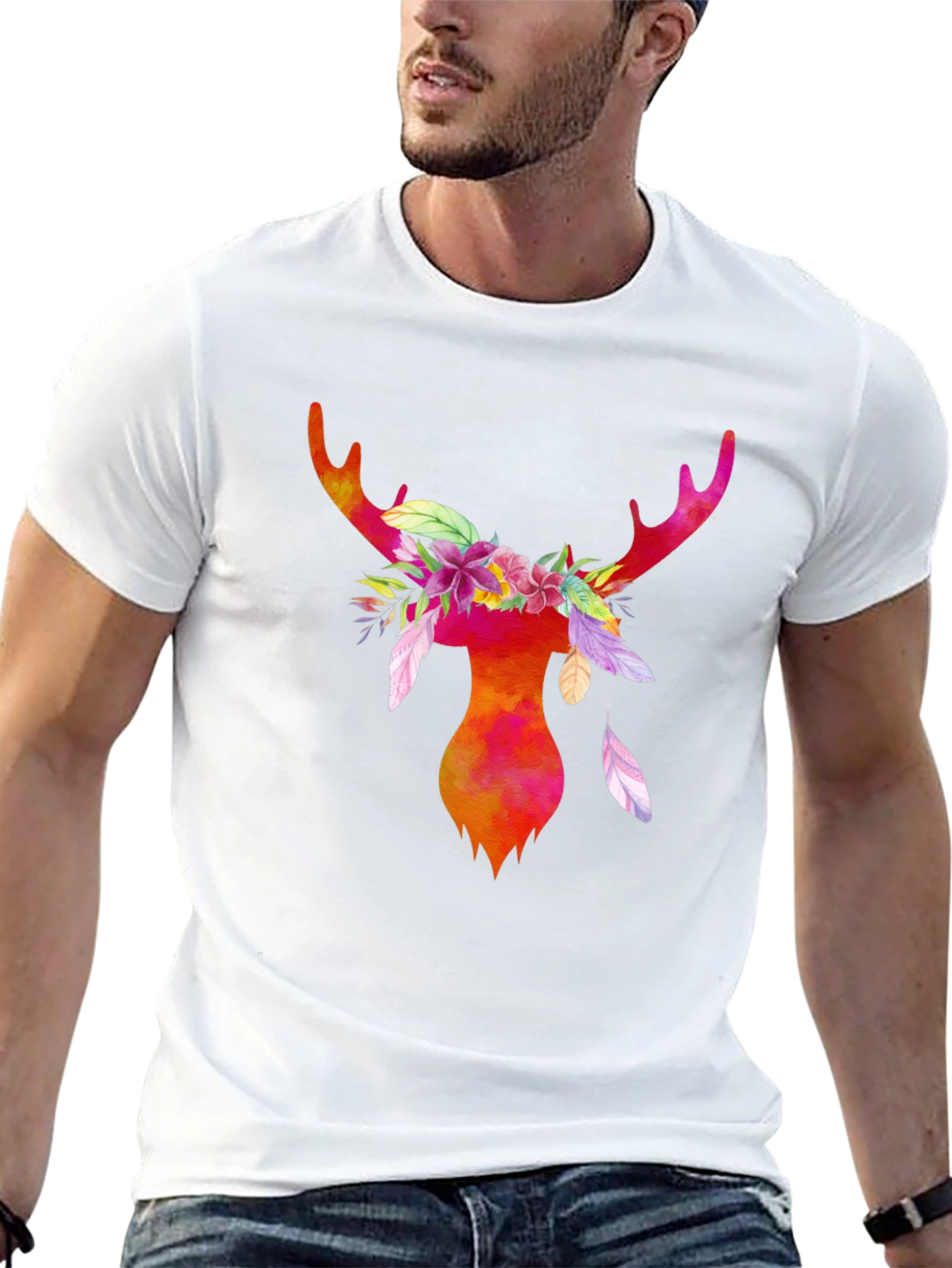 Black Watercolor Deer Antler Graphic T-Shirt view 13