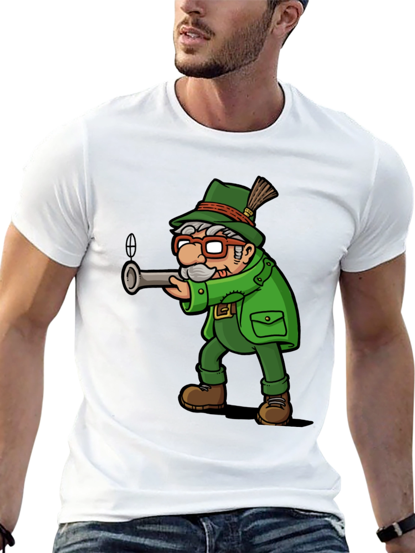 Black Cartoon Hunter Graphic Tee - Black Cotton Blend view 13