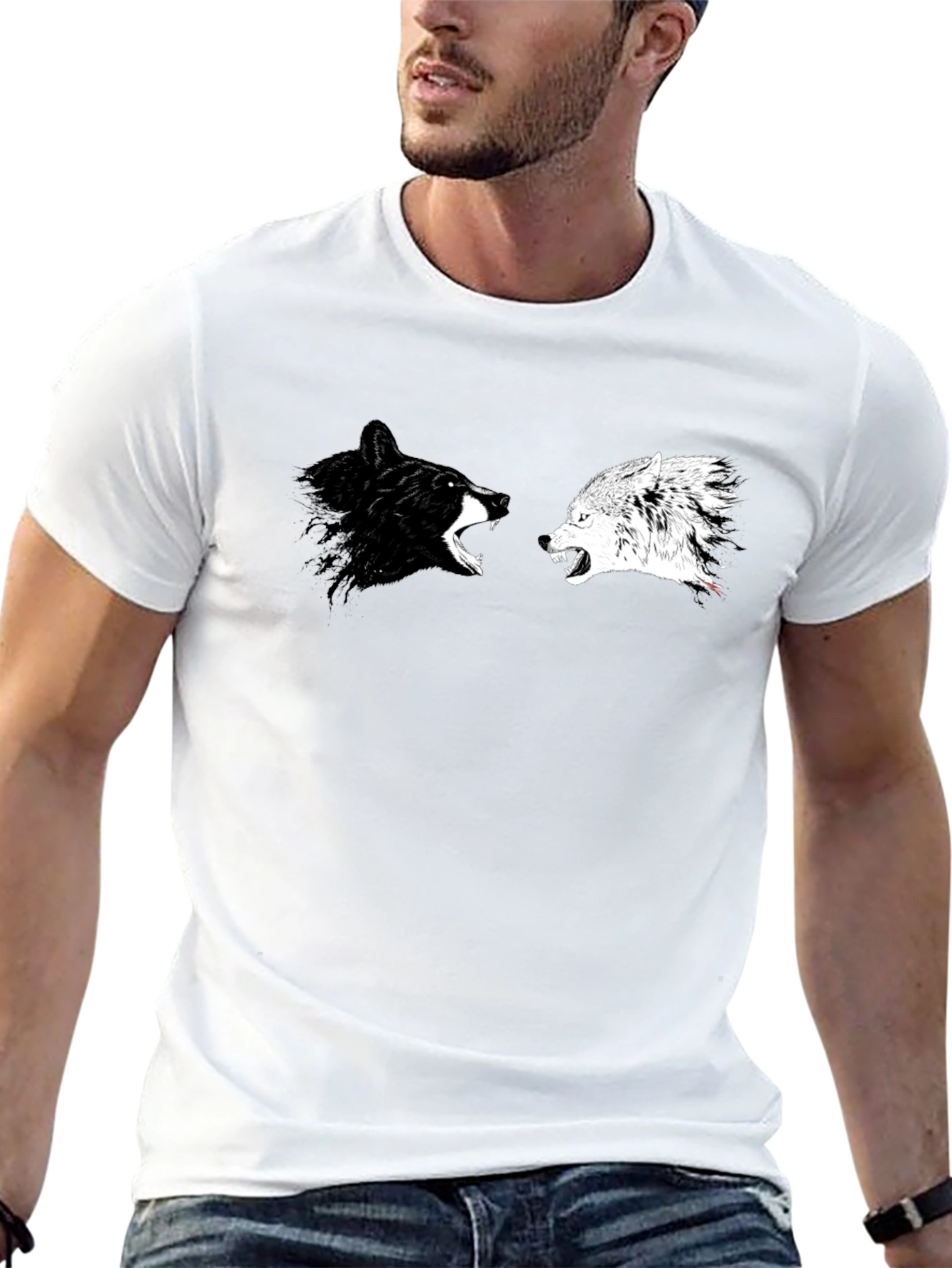Black Yin Yang Wolves Graphic Tee - Black Cotton T-Shirt view 13