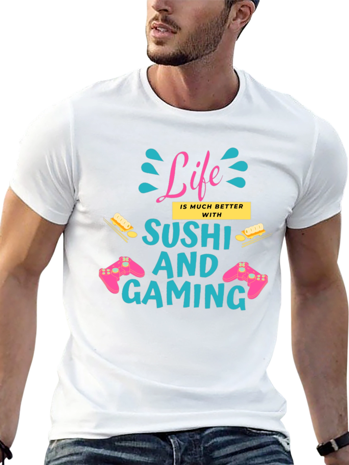 Black Life Better with Sushi and Gaming Black T-Shirt view 13