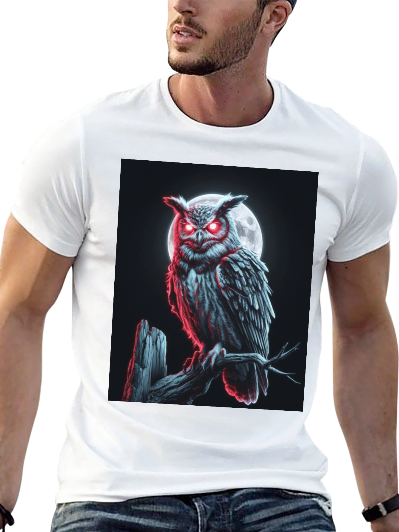 Black Men's Owl Graphic T-Shirt - Moonlit Perch Design view 13