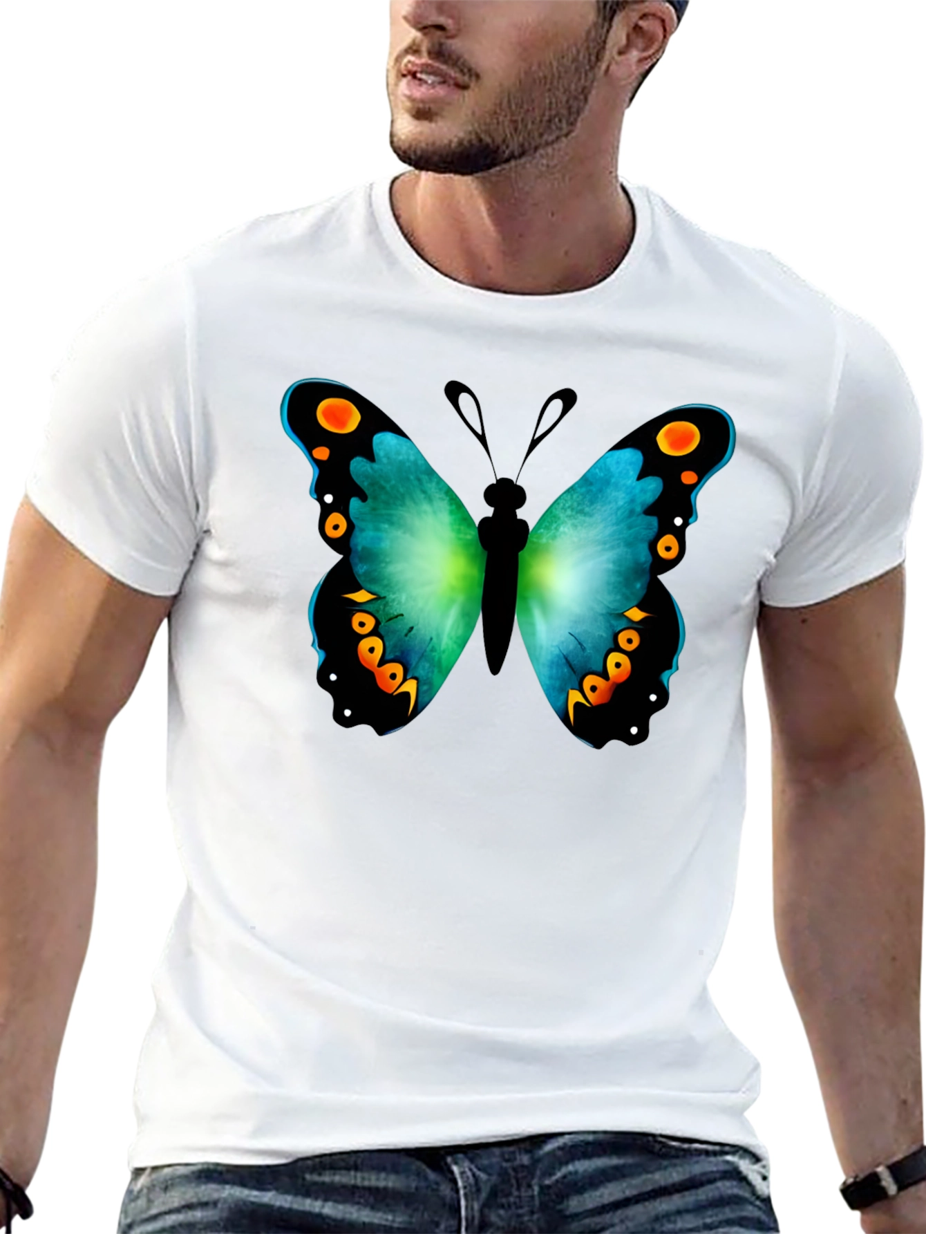 Black Butterfly Graphic Print Crew Neck T-Shirt view 13