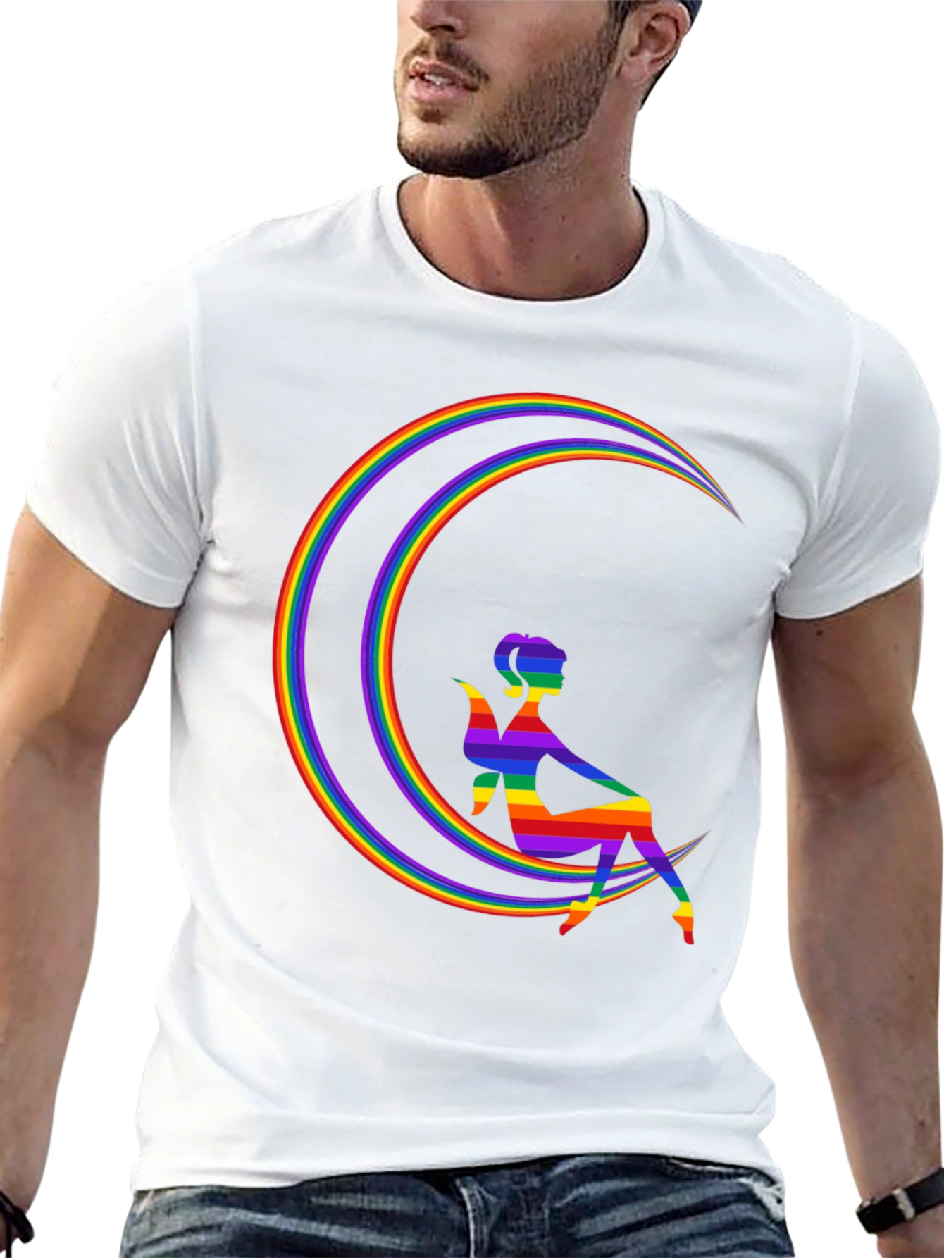 Black Rainbow Fairy on Moon Graphic Tee view 13