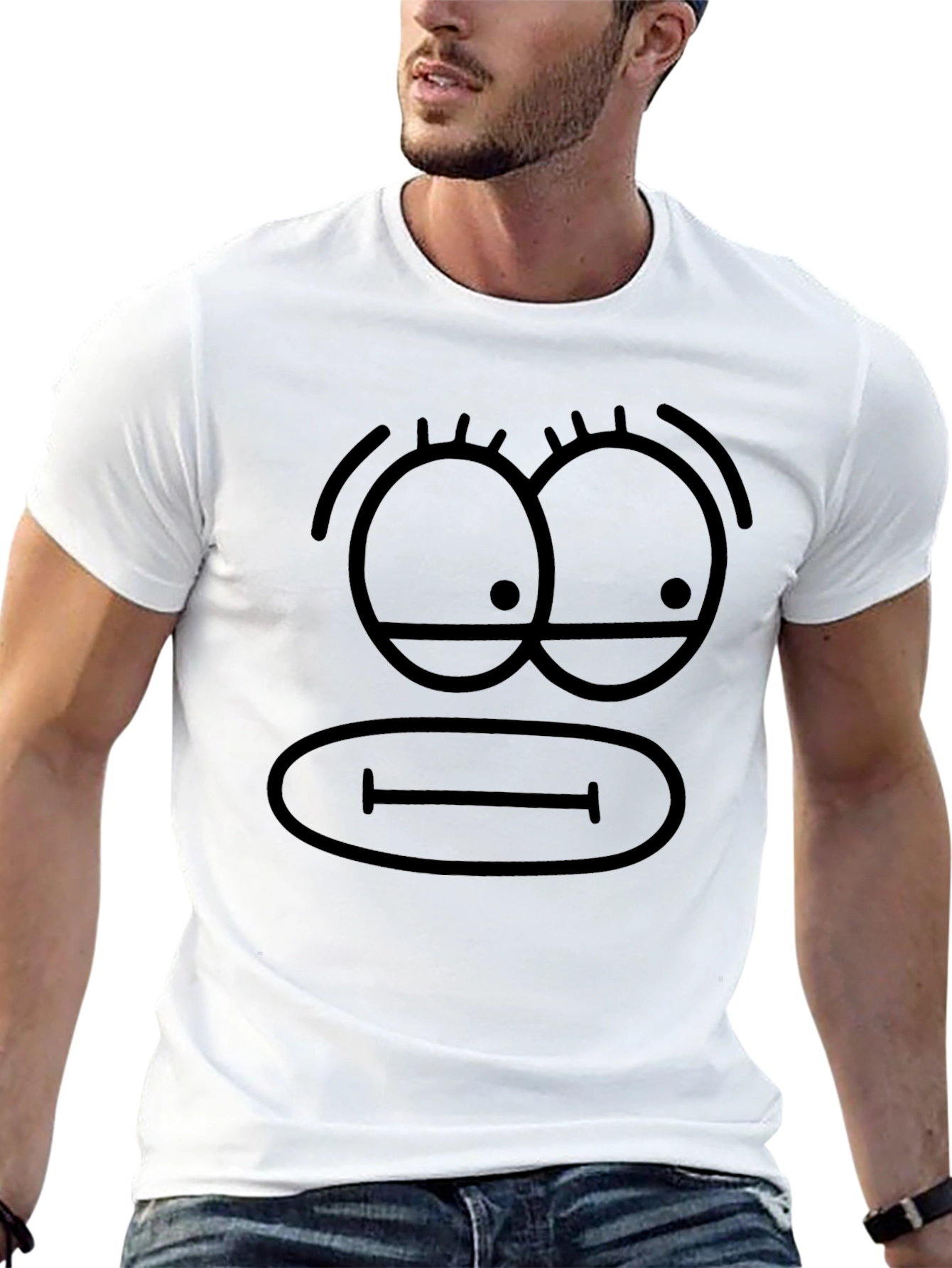 Black Funny Cartoon Face Black T-Shirt view 13