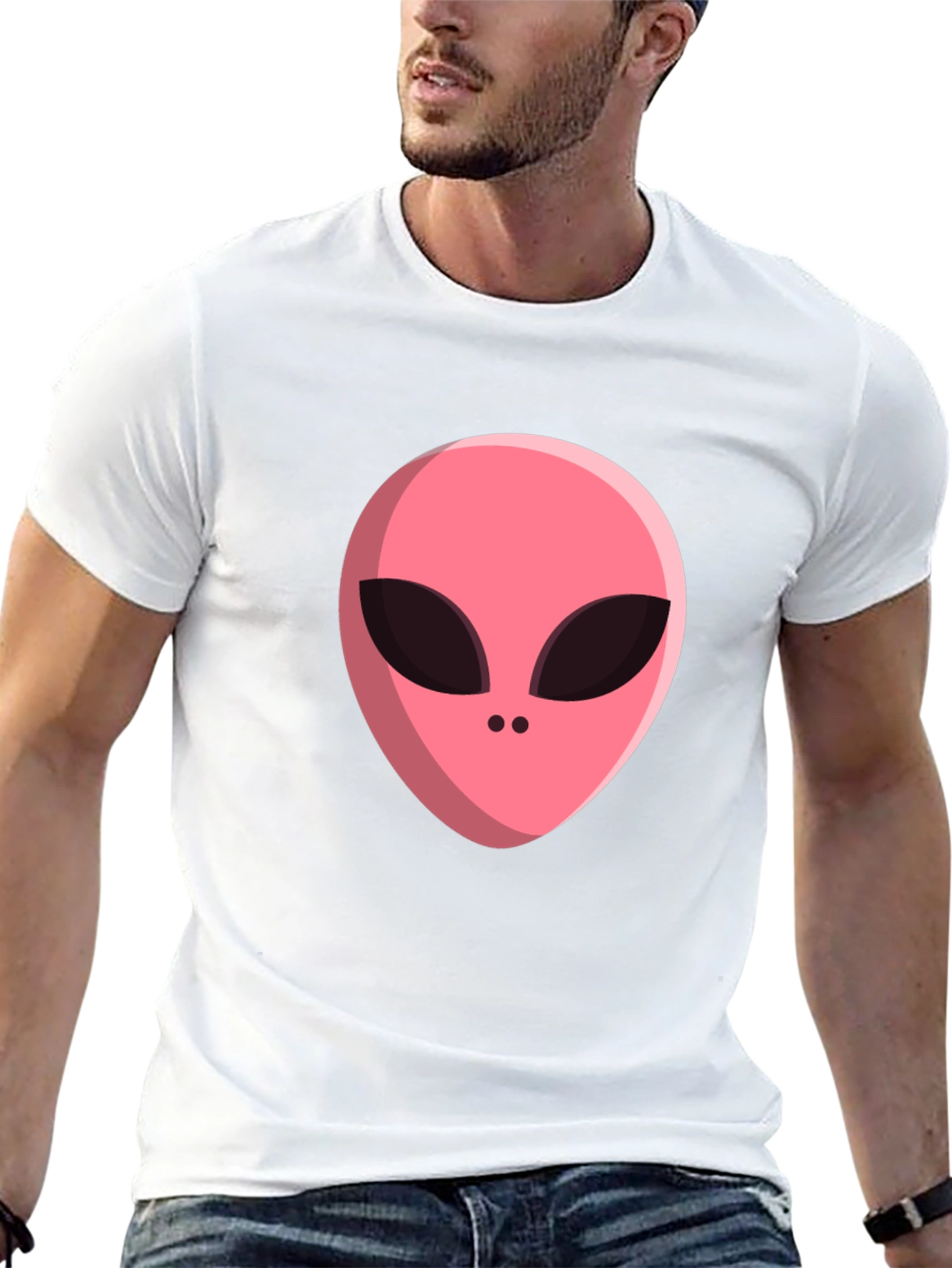 Black Alien Head Graphic Tee - Black Cotton Blend T-Shirt view 13