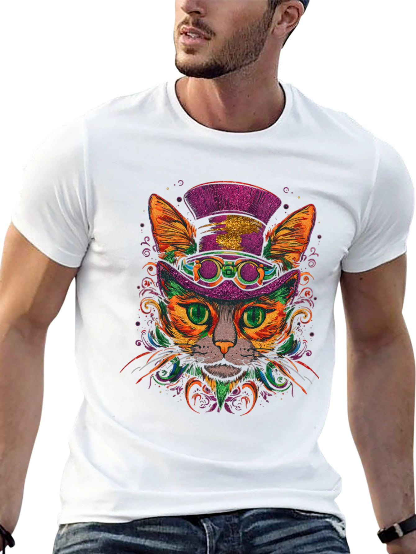Black Steampunk Cat Graphic Tee view 13