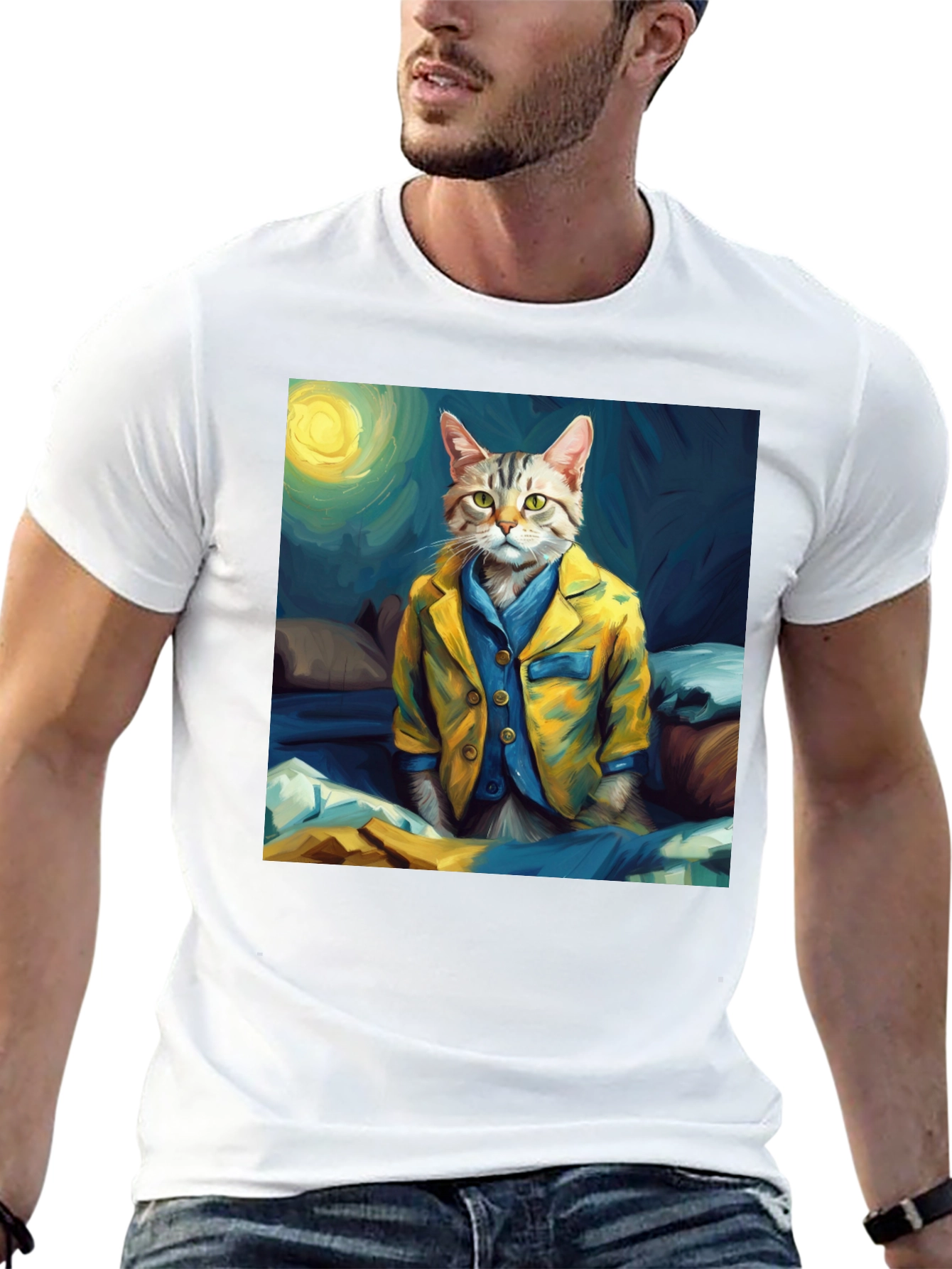 Black Cat in Pajamas T-Shirt - Artistic Animal Tee view 13