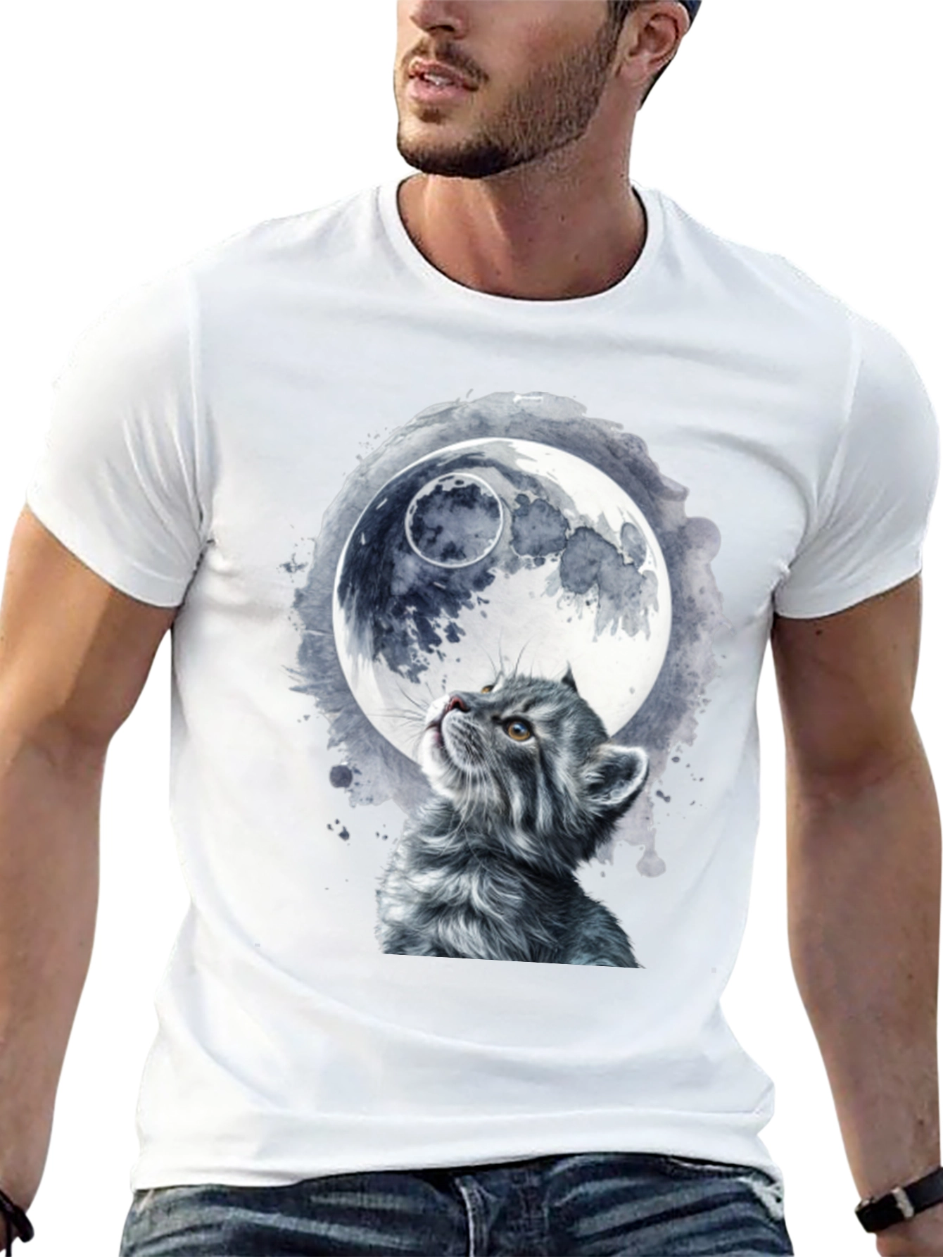 Black Cat & Moon Graphic T-Shirt - Unique Black Tee view 13
