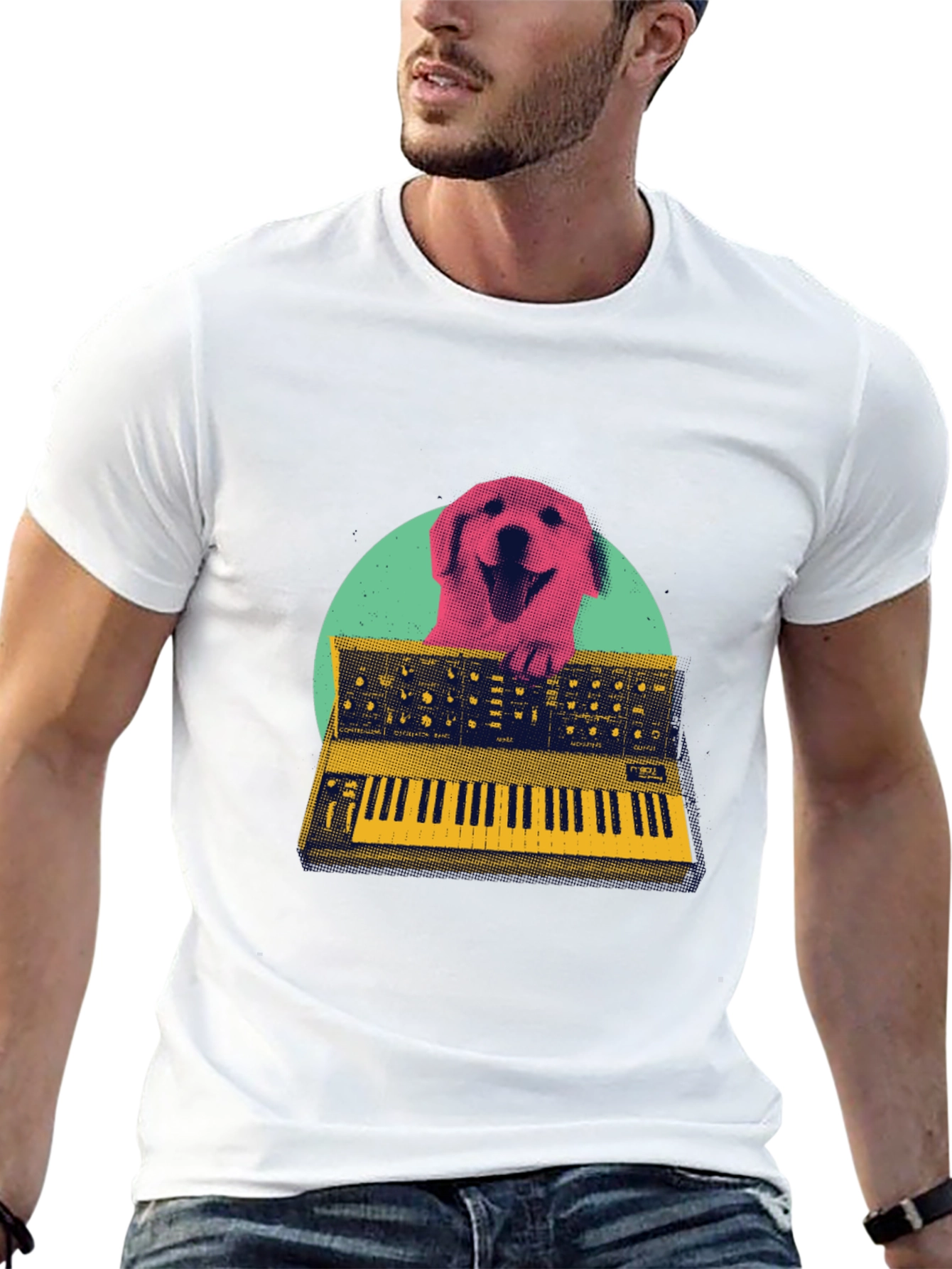 Black Retro Dog Synthesizer T-Shirt - Music Lover Tee view 13