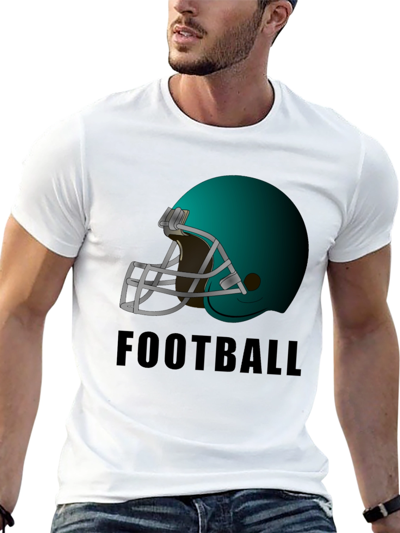 Black Football Helmet Graphic Tee - Black Cotton T-Shirt view 13