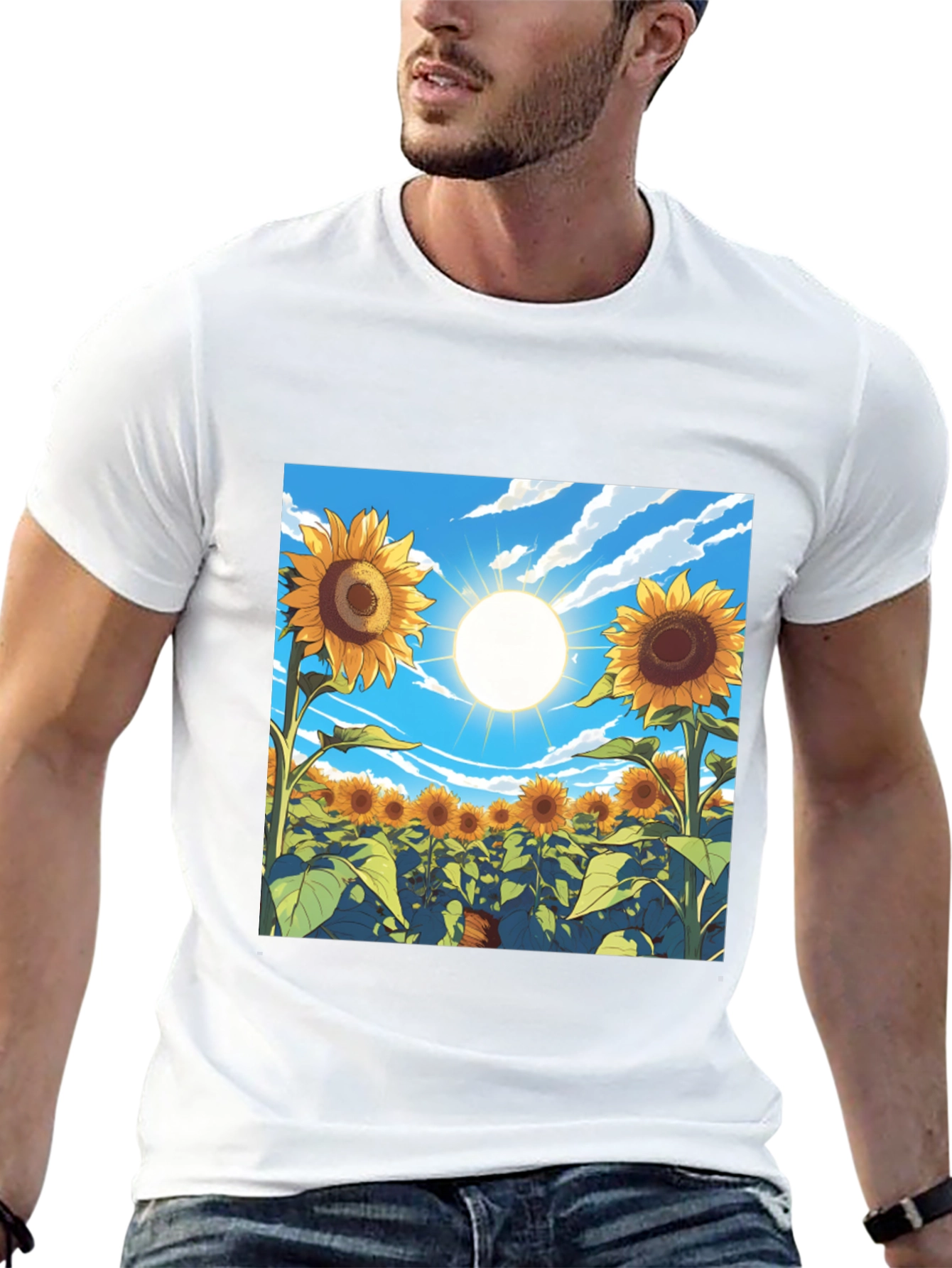 Black Sunflower Field Graphic T-Shirt - Black view 13