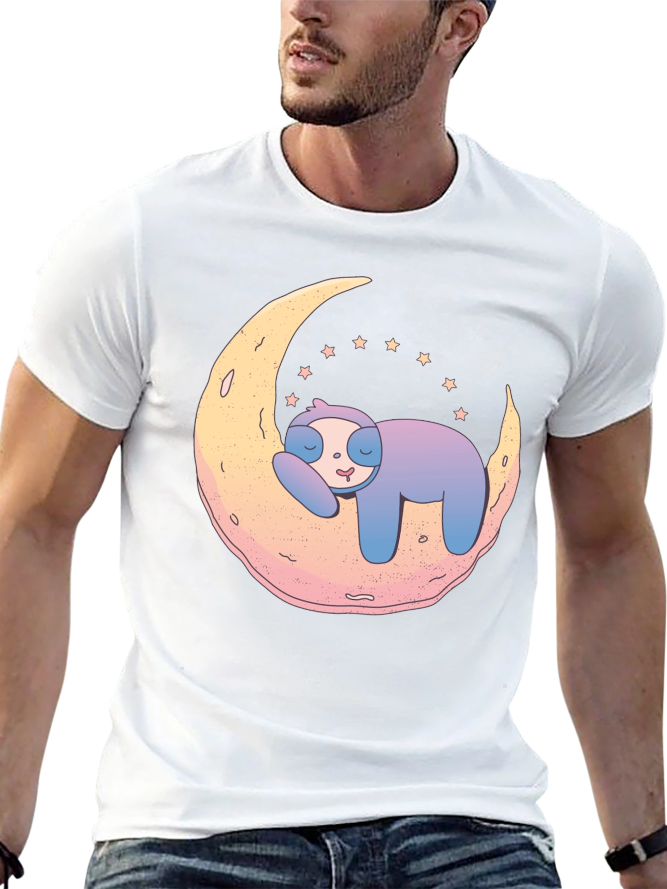 Black Dreamy Sloth on Moon Graphic Tee - Black view 13