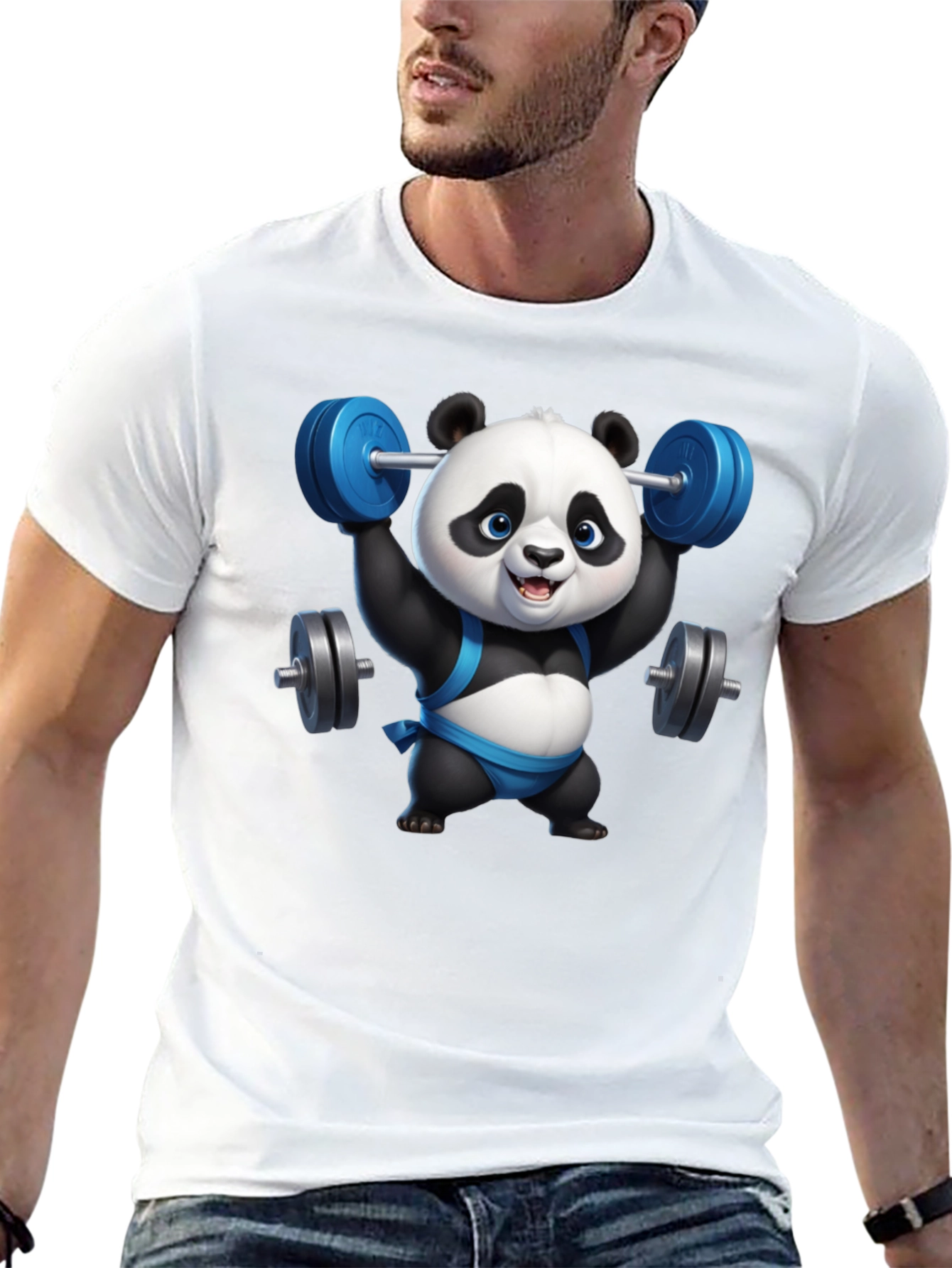 Black Funny Panda Lifting Weights Black T-Shirt view 13