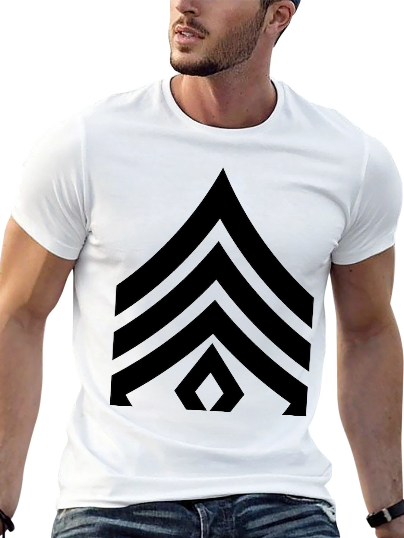 Black Black T-Shirt with Military Sergeant Stripes Design view 13