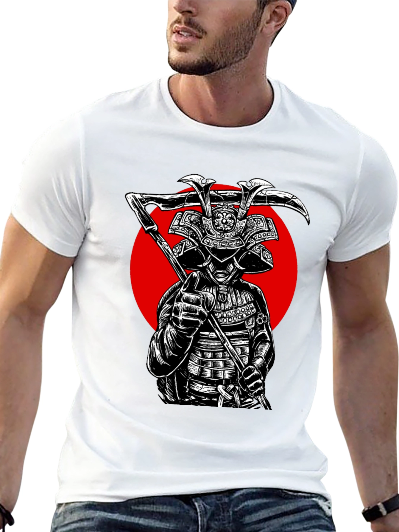 Black Samurai Warrior Graphic Tee - Black Cotton T-Shirt view 13