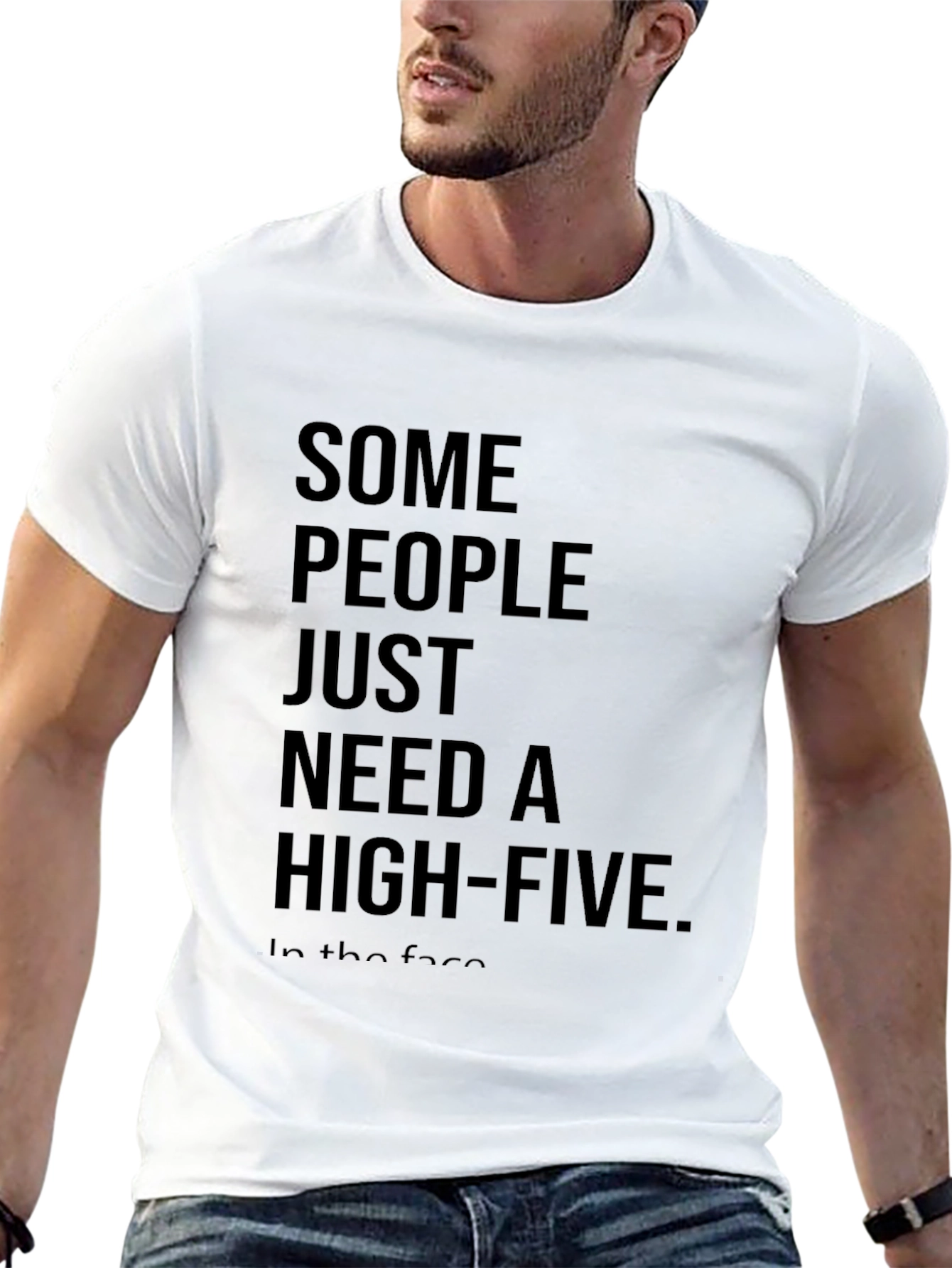 Black Sarcastic High-Five Black Cotton T-Shirt view 13