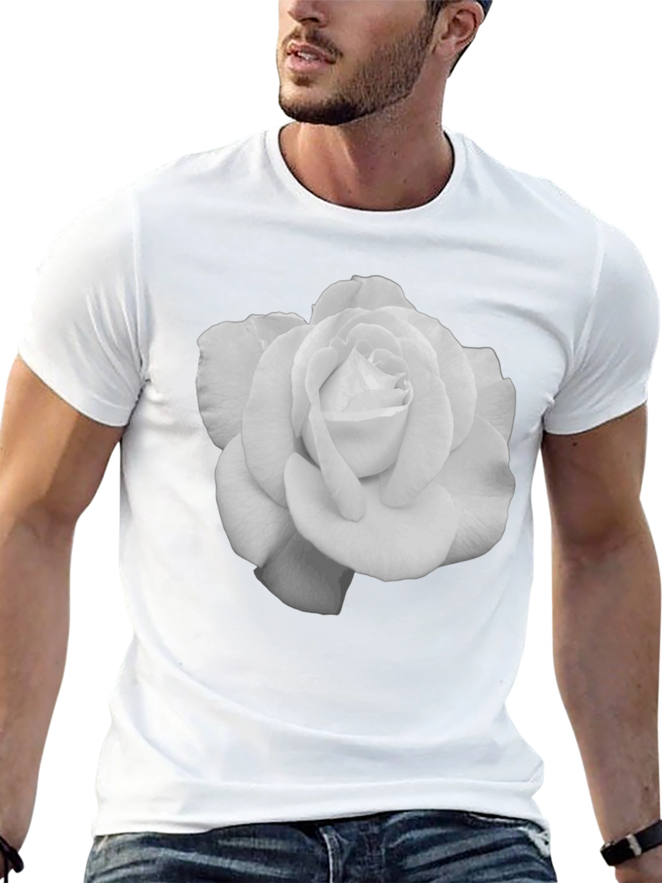 Black Elegant Rose Graphic Tee - Black Cotton T-Shirt view 13
