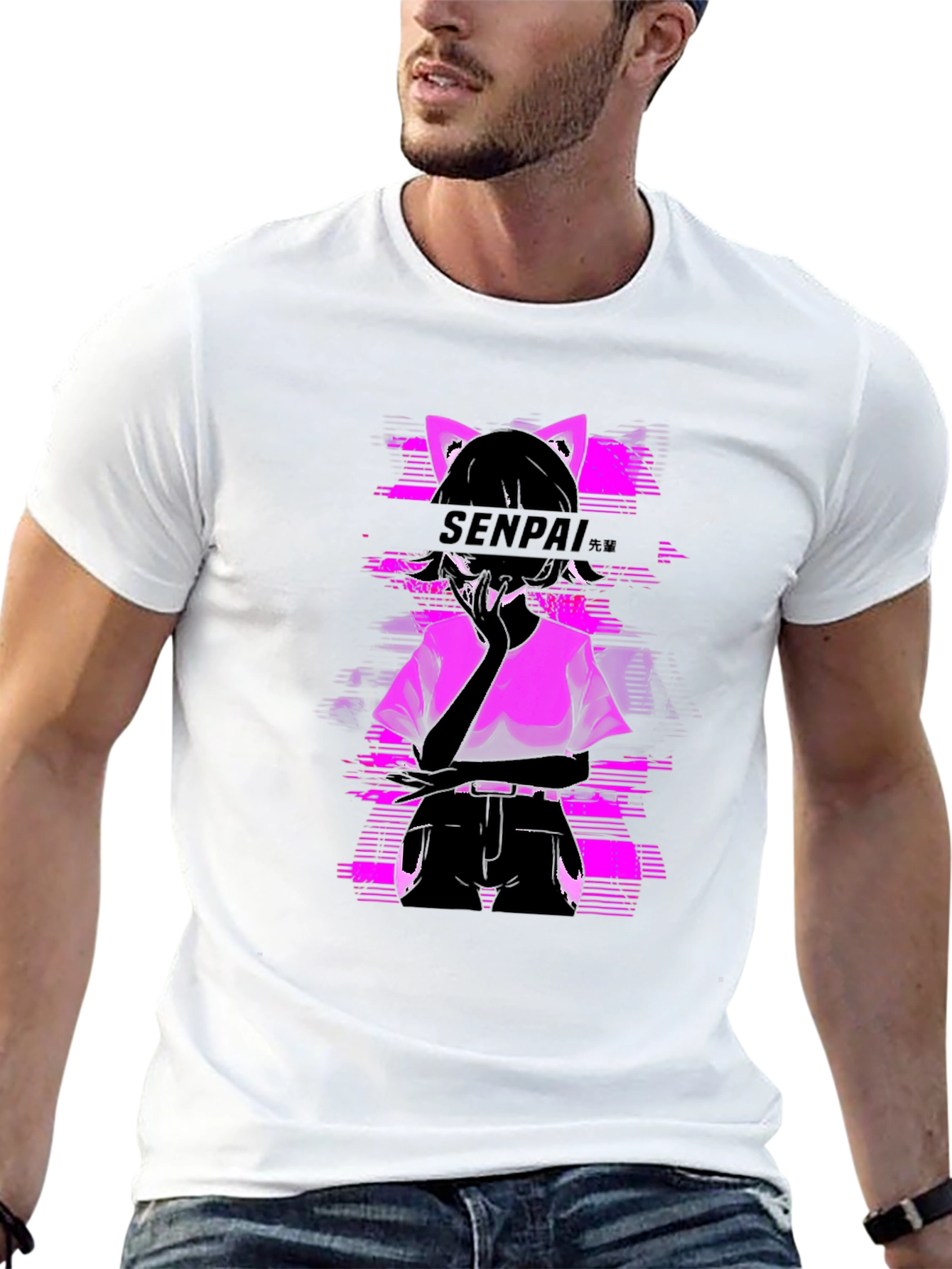 Black Senpai Anime Girl Graphic Tee - Black Cotton T-Shirt view 13