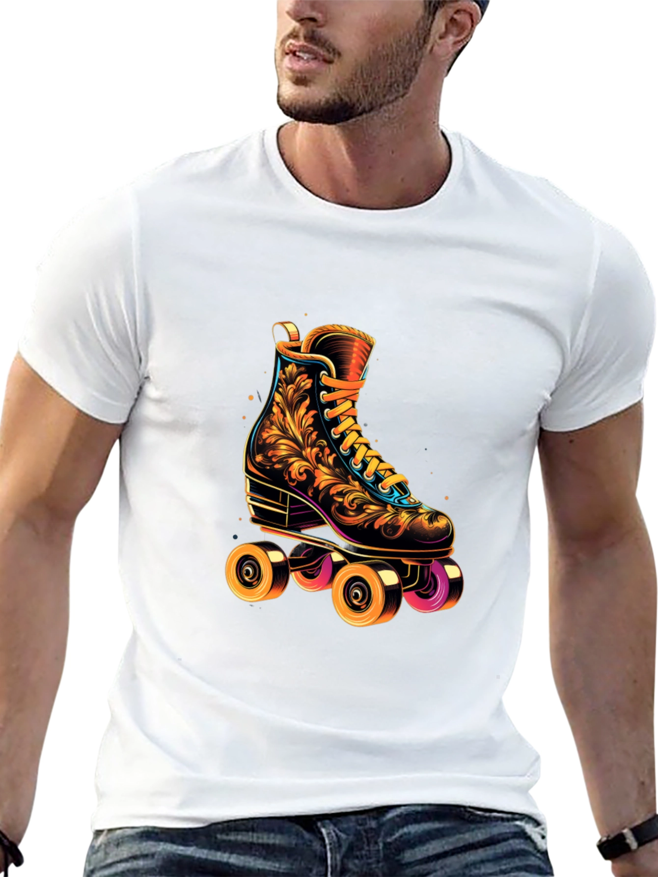 Black Retro Roller Skate T-Shirt - Vintage Design view 13