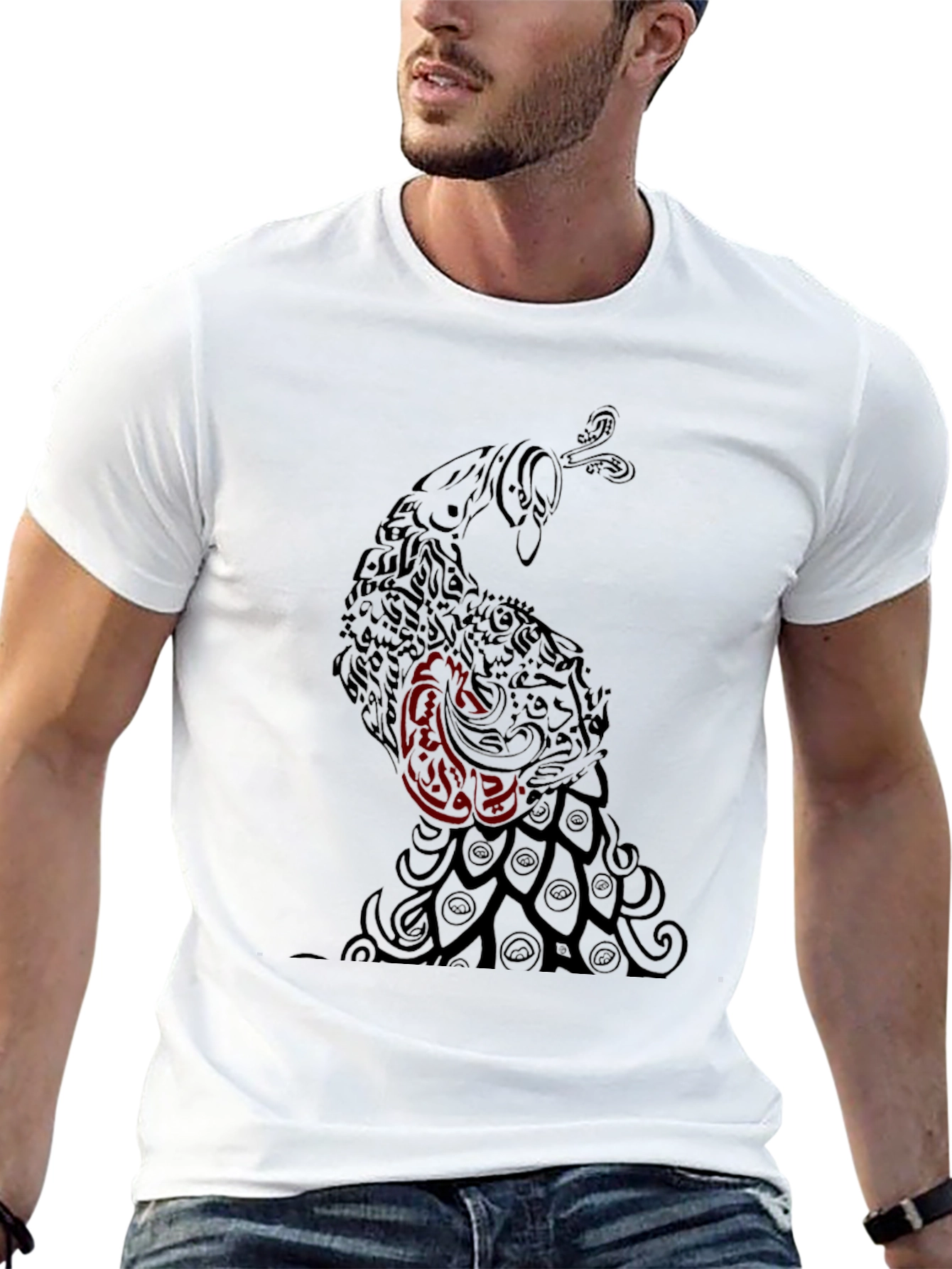 Black Black Peacock Graphic Tee - Stylish Men's Shirt view 13