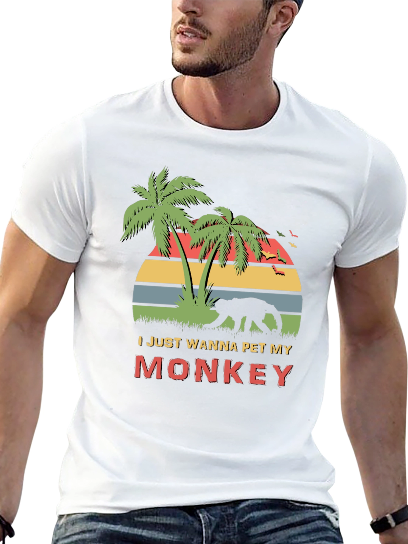 Black Funny Monkey Lover T-Shirt - I Just Wanna Pet My Monkey view 13
