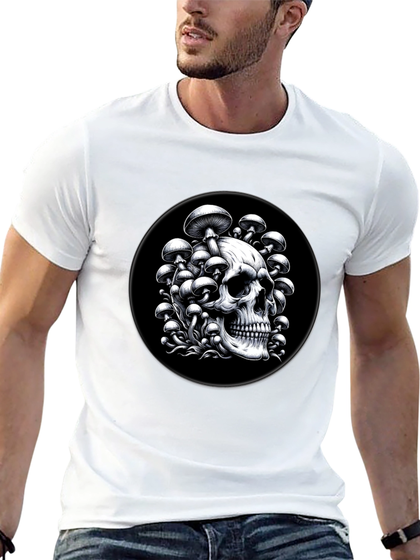 Black Skull & Mushroom Graphic Tee - Black view 13