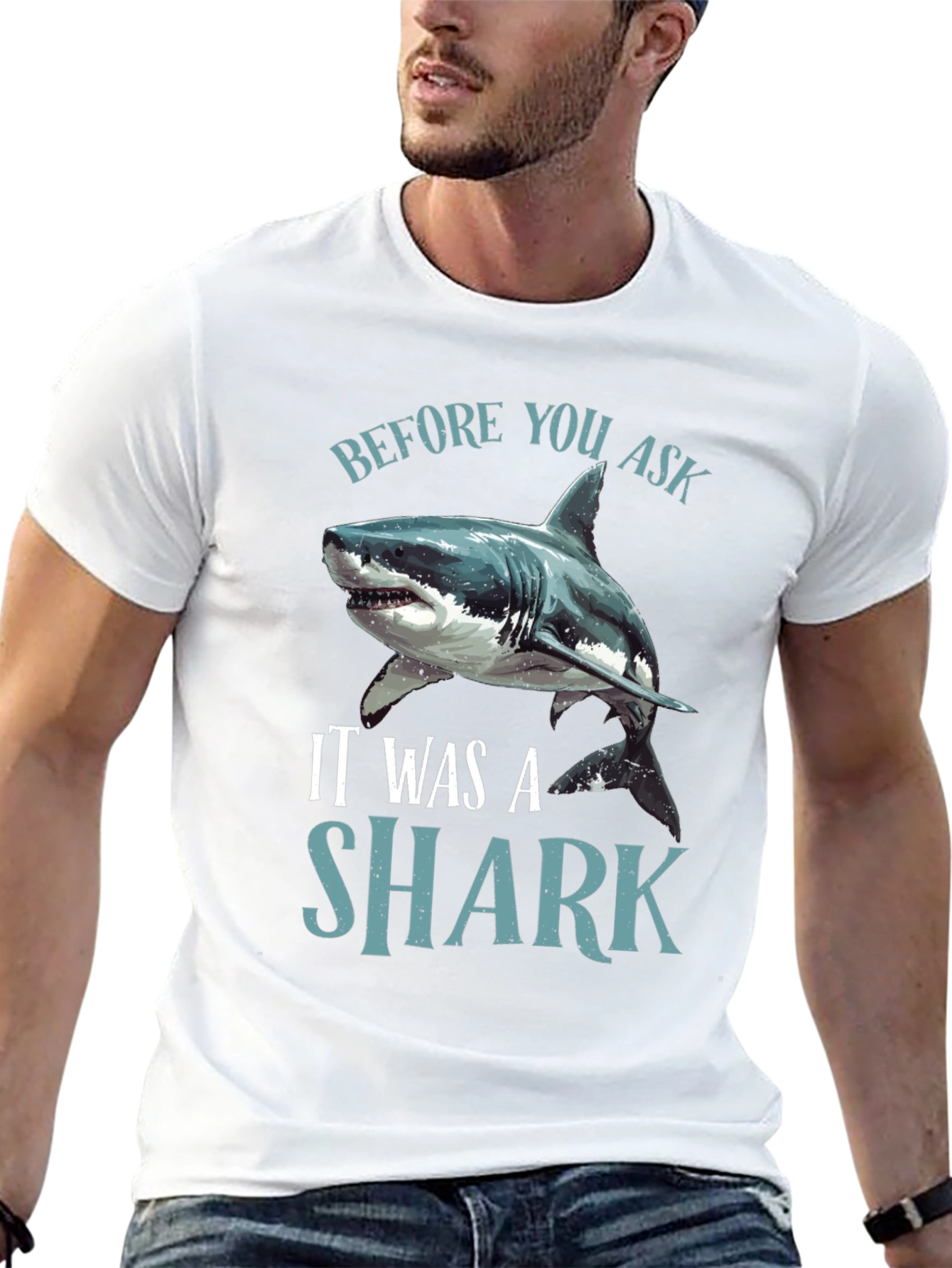 Black Before You Ask It Was A Shark Black T-Shirt view 13