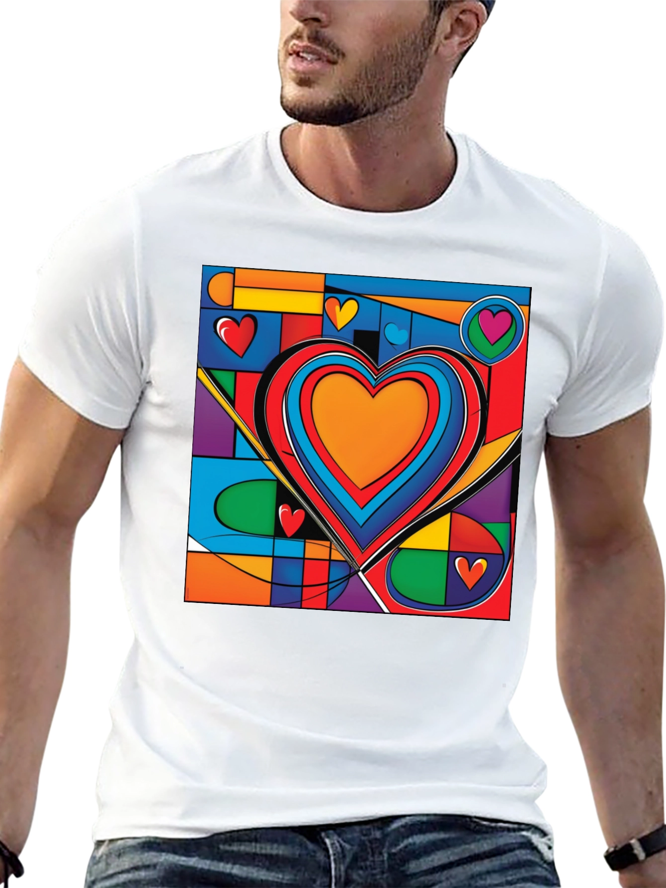 Black Abstract Heart Graphic Tee - Modern Art T-Shirt view 13