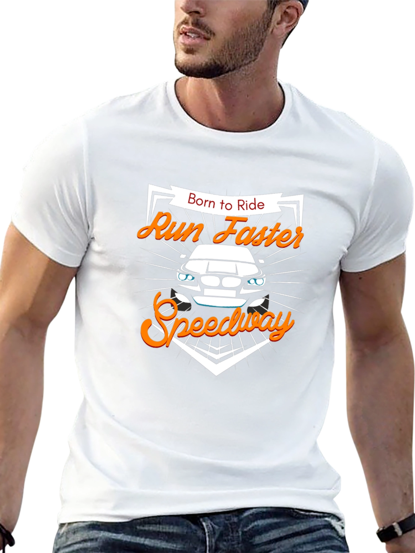 Black Born to Ride Run Faster Speedway Black T-Shirt view 13