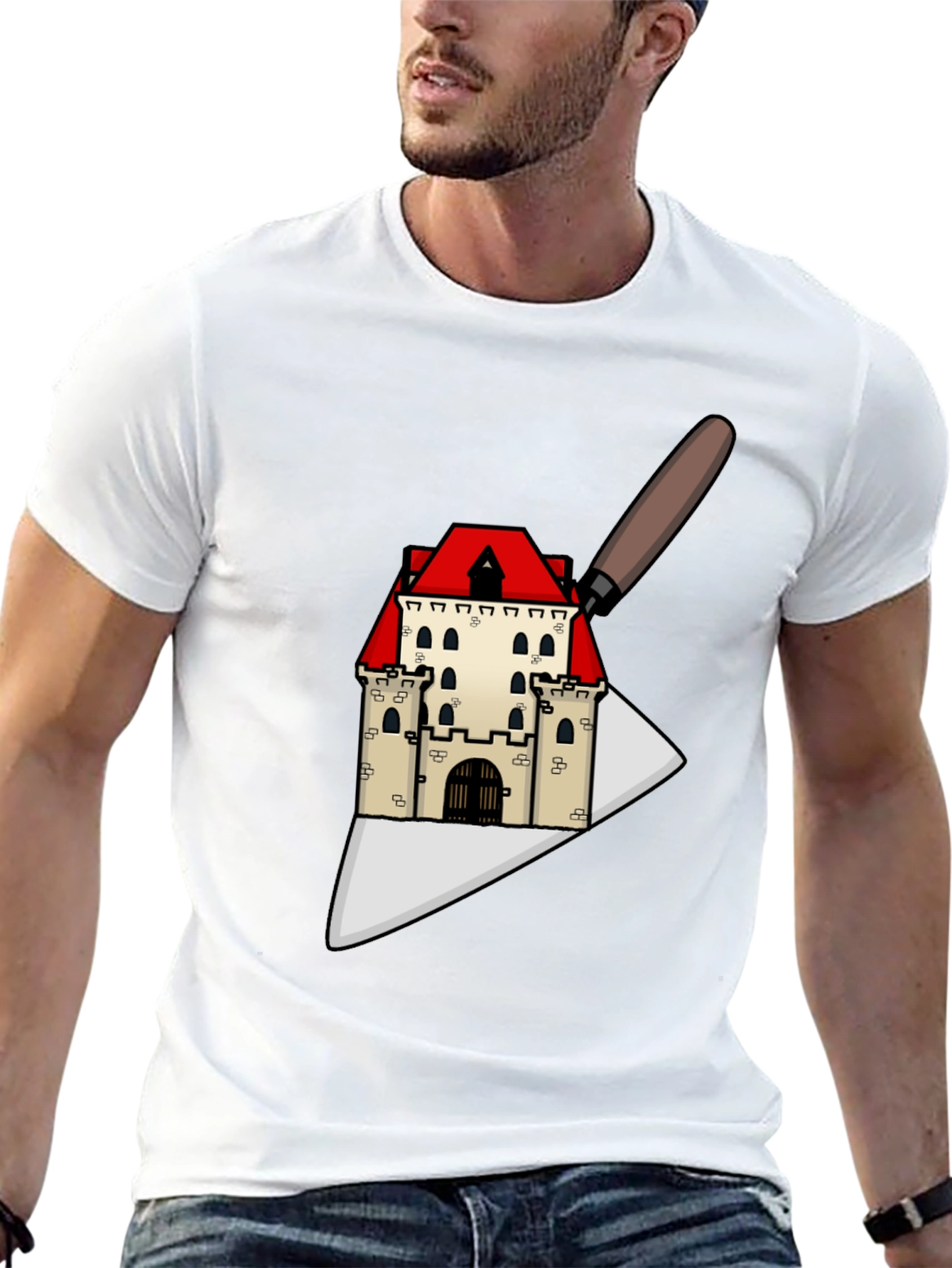 Black Architect T-Shirt: Castle on Trowel Design view 13