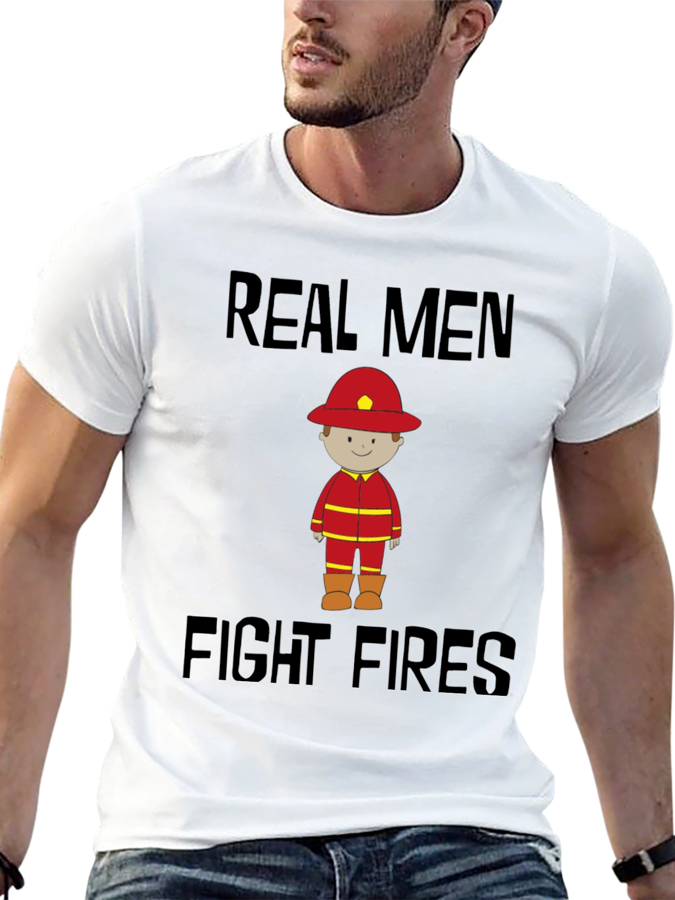 Black Real Men Fight Fires Graphic Tee view 13