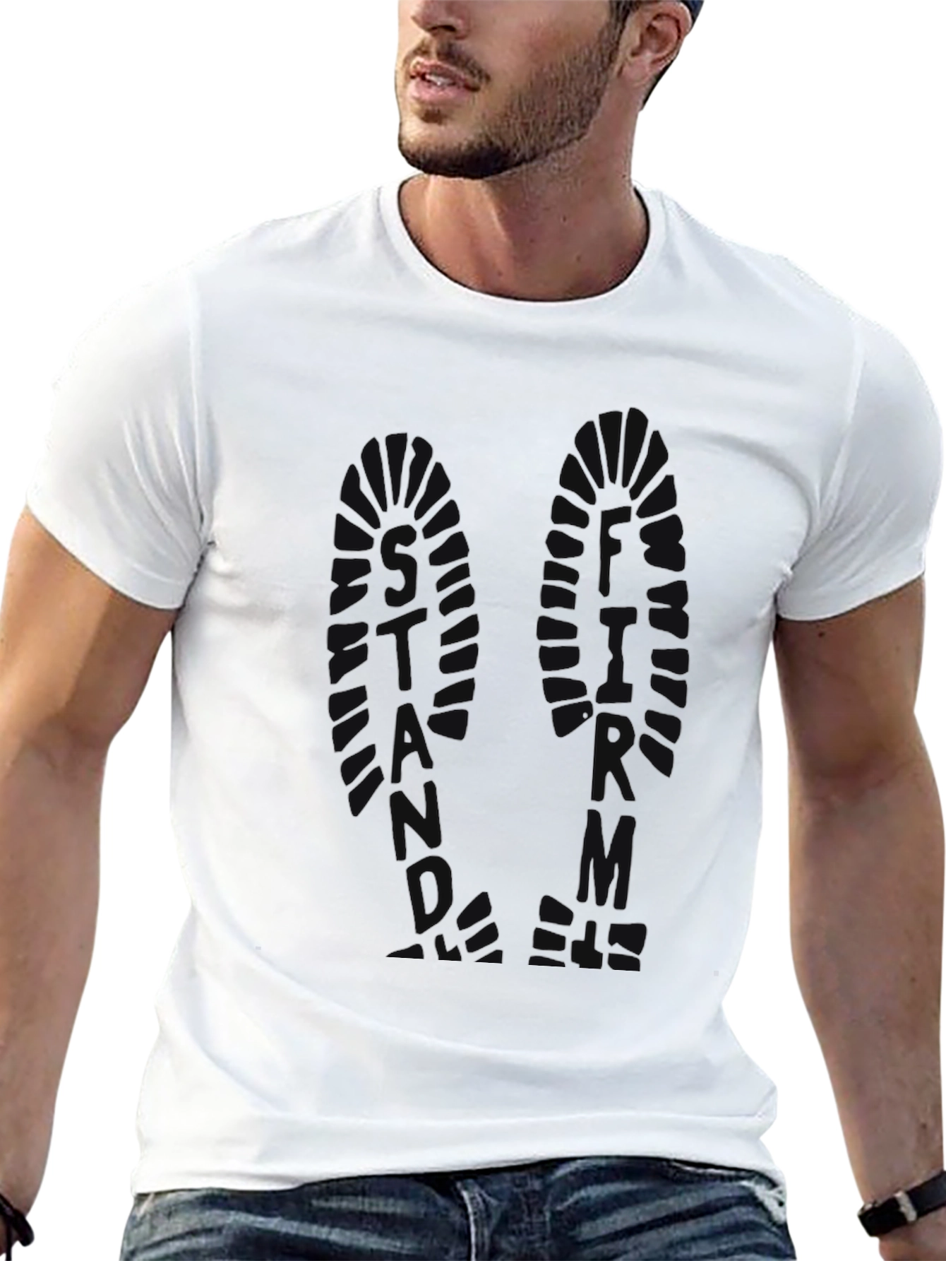 Black Men's Black Graphic Print Crew Neck T-Shirt view 13