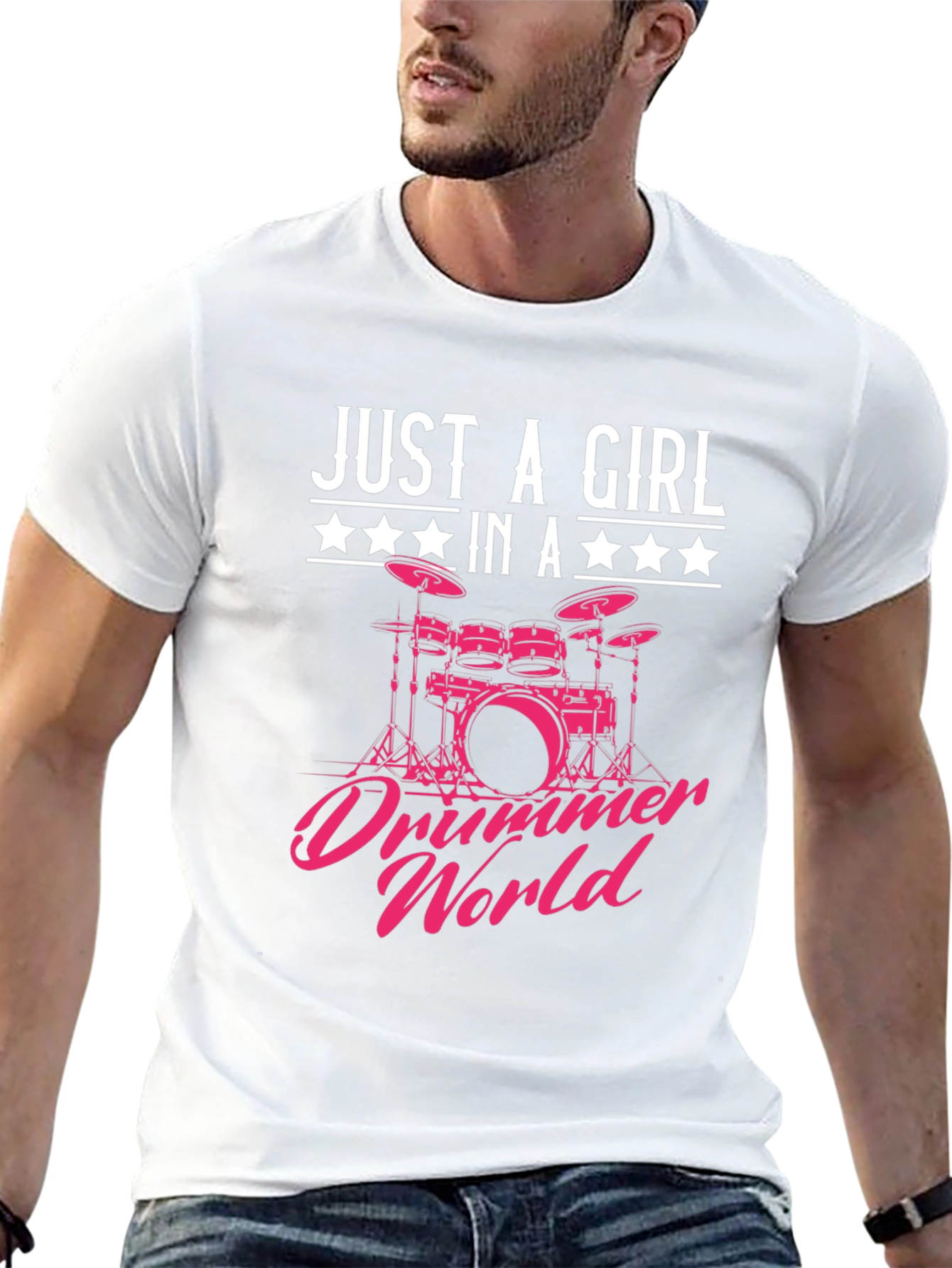 Black Just a Girl in a Drummer World Graphic T-Shirt view 13