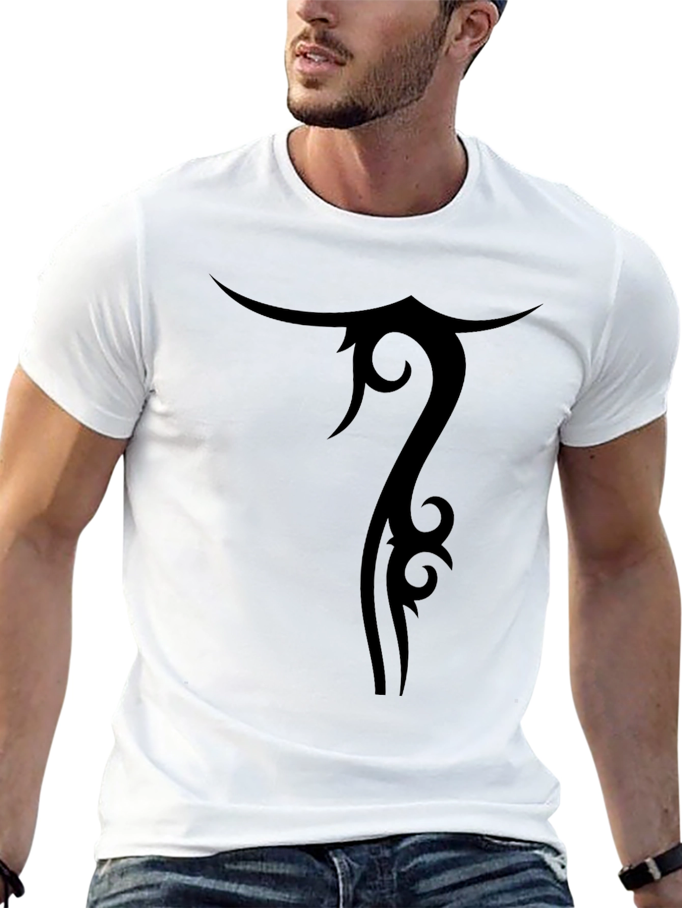 Black Tribal Design Black T-Shirt view 13