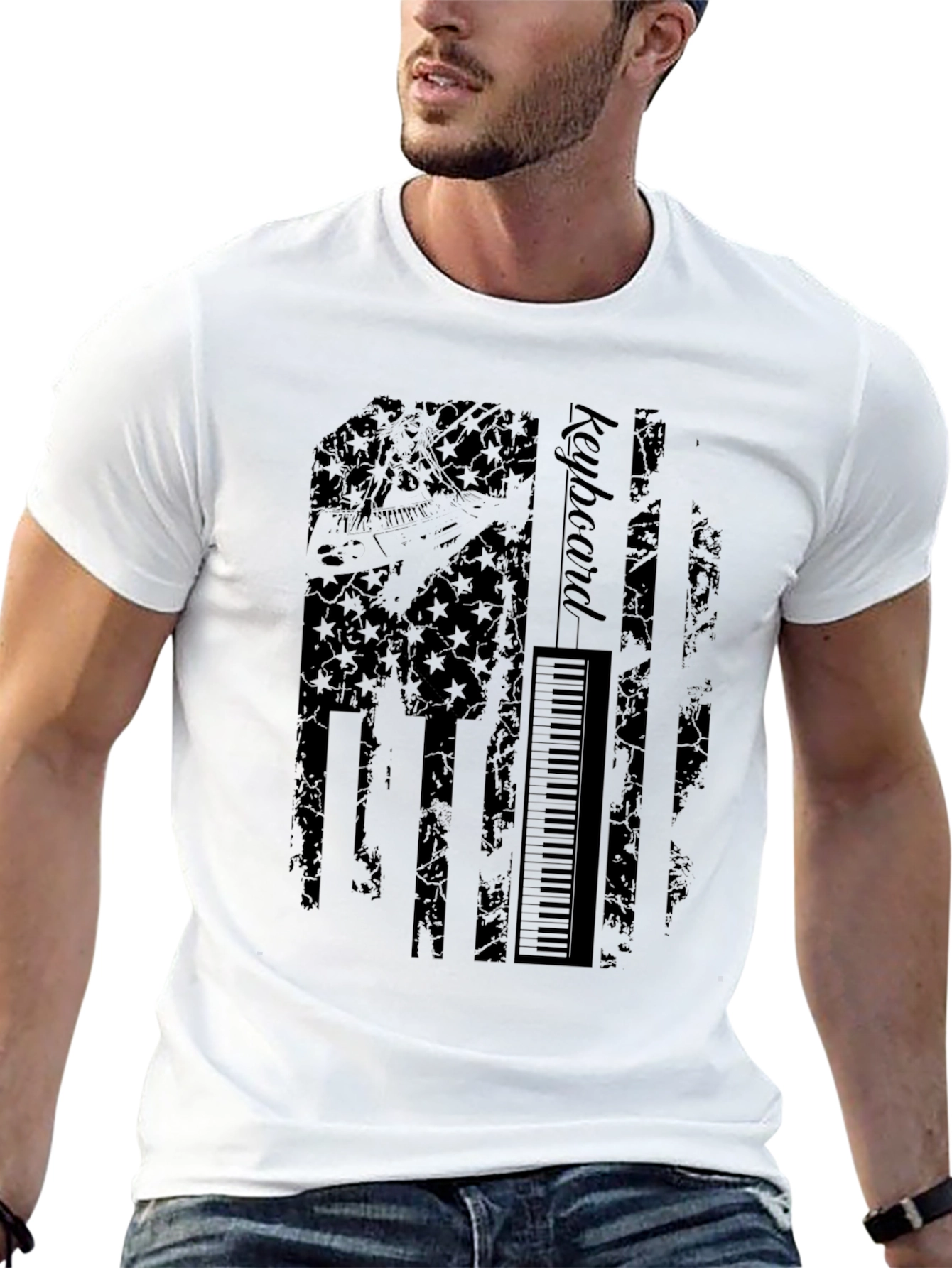Black Keyboard American Flag Graphic T-Shirt view 13