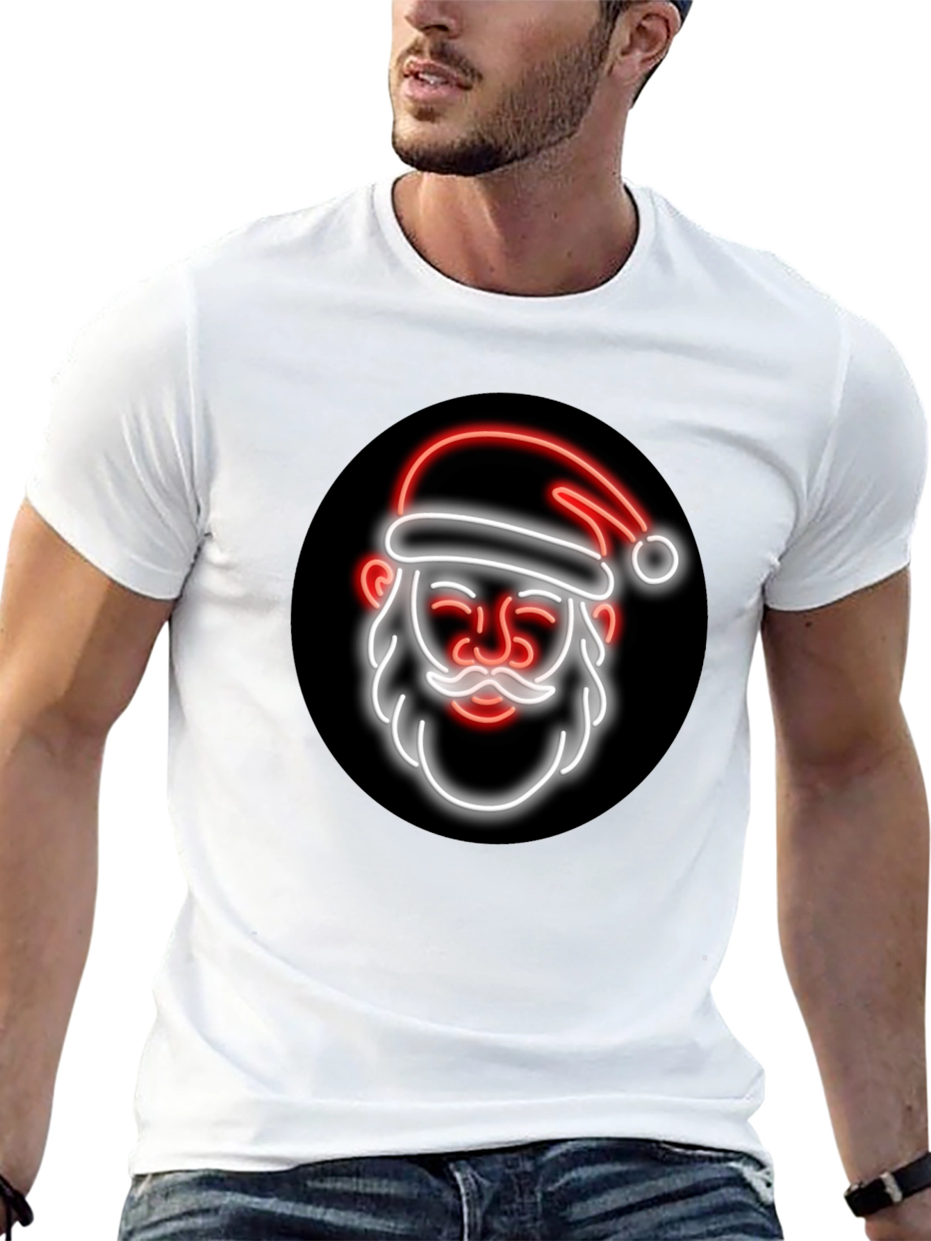 Black Neon Santa Graphic Tee - Black Holiday T-Shirt view 13