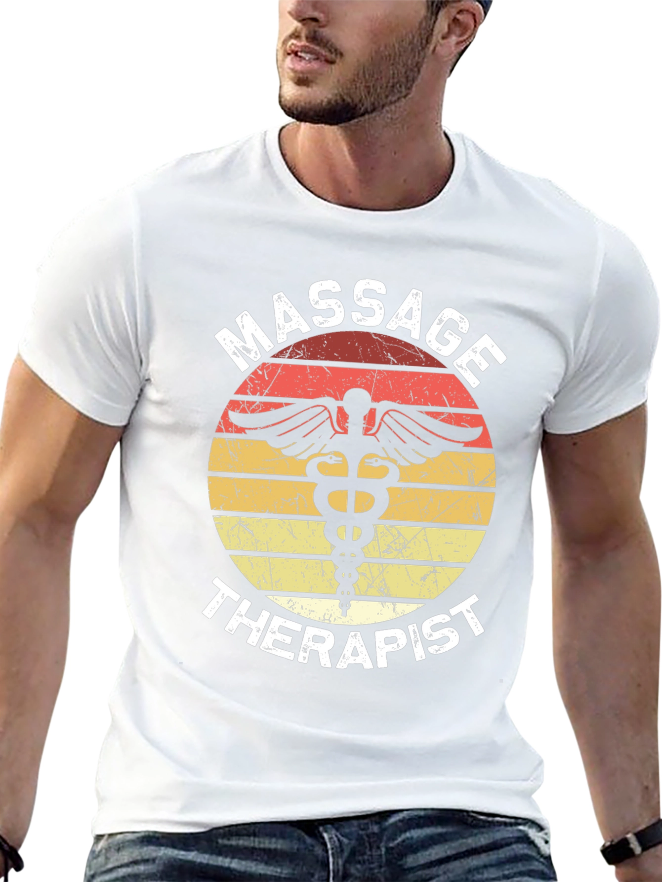 Black Massage Therapist T-Shirt Retro Style Black Tee view 13