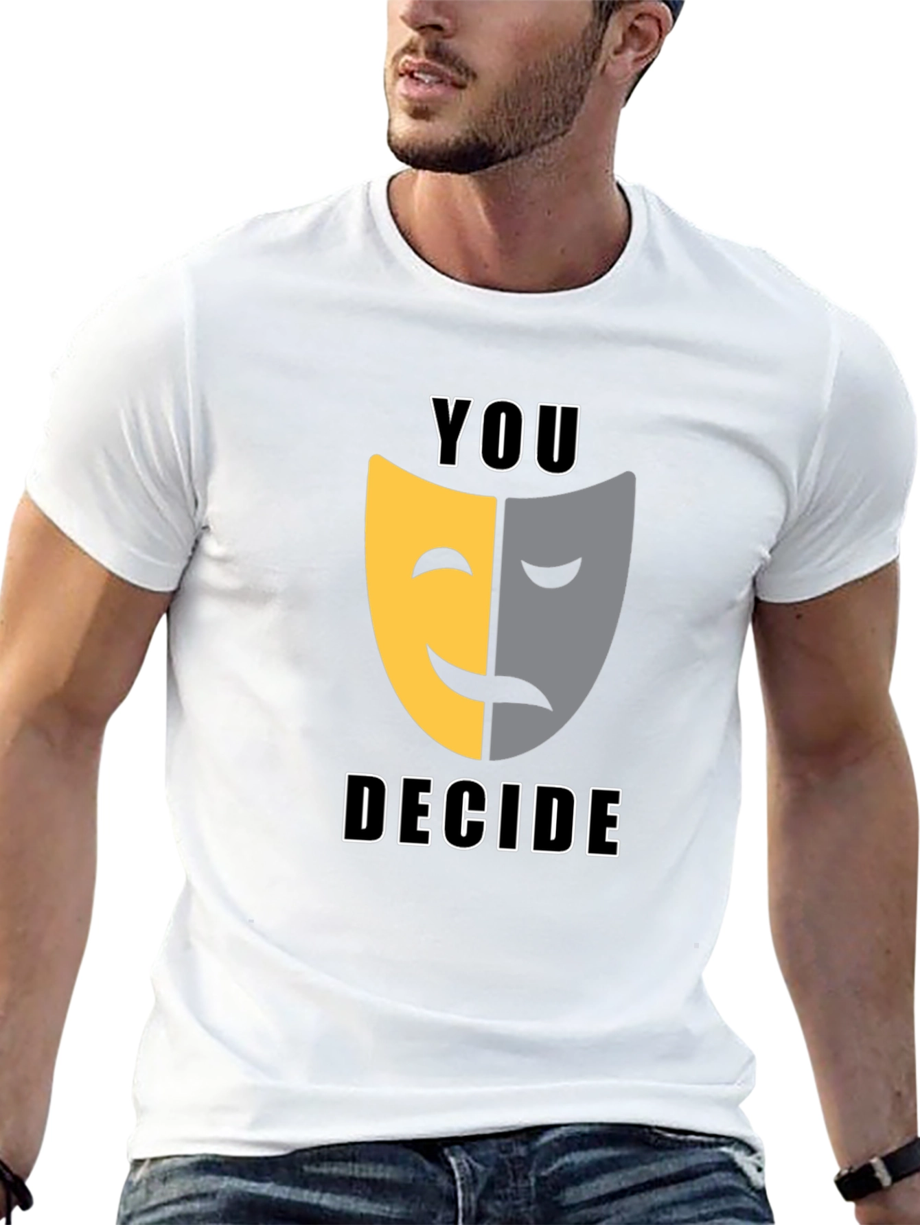 Black You Decide T-Shirt: Comedy Tragedy Mask Graphic Tee view 13