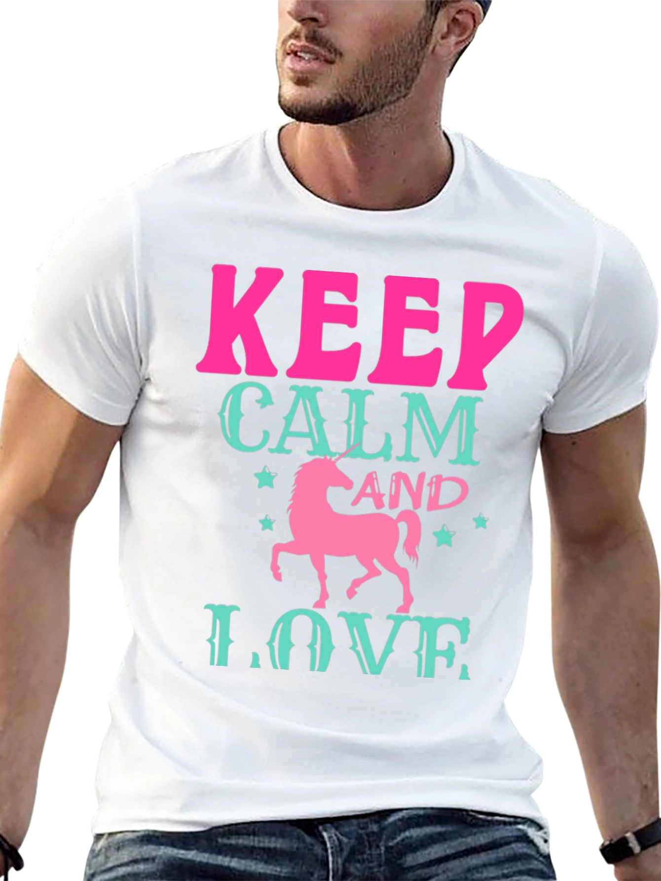 Black Keep Calm and Love Unicorn Black T-Shirt view 13