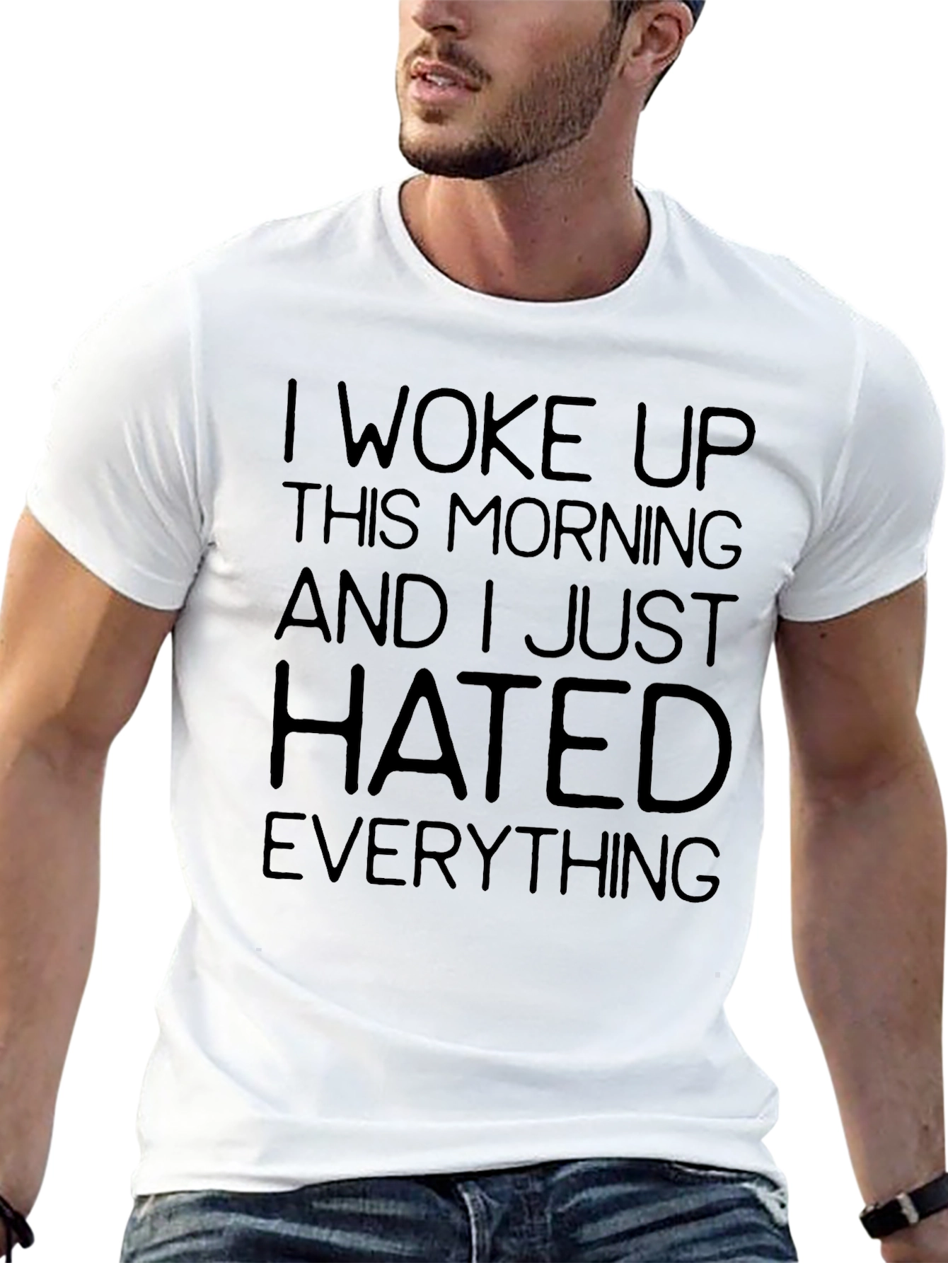 Black I Woke Up Hated Everything Funny Sarcastic Graphic T-Shirt view 13
