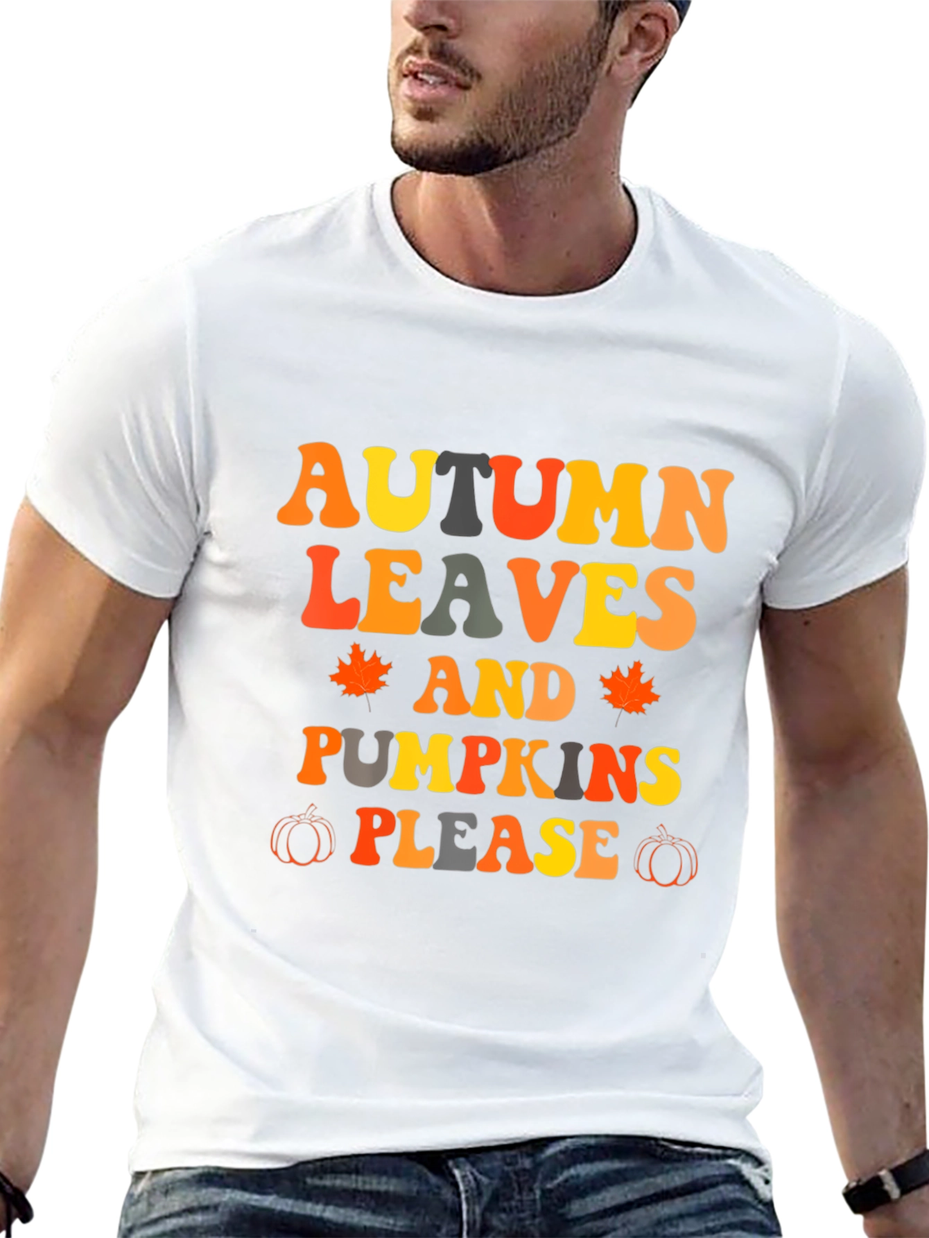 Black Autumn Leaves & Pumpkins Please T-Shirt view 13