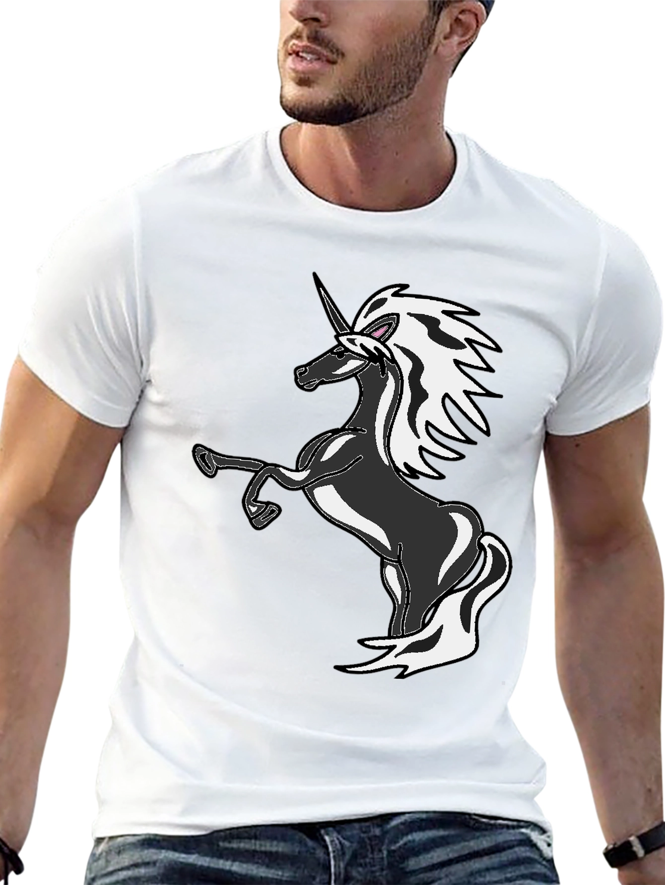 Black Unicorn Graphic Tee - Black Cotton Blend T-Shirt view 13