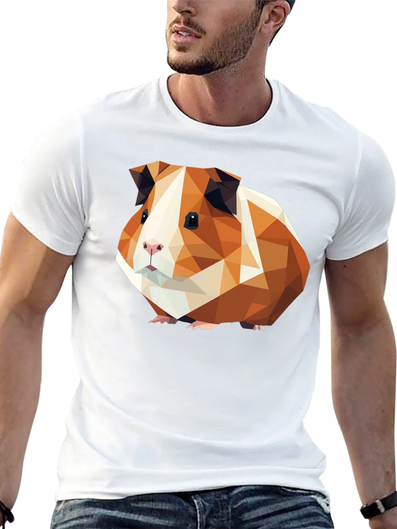 Black Geometric Guinea Pig Graphic Tee - Black Cotton T-Shirt view 13