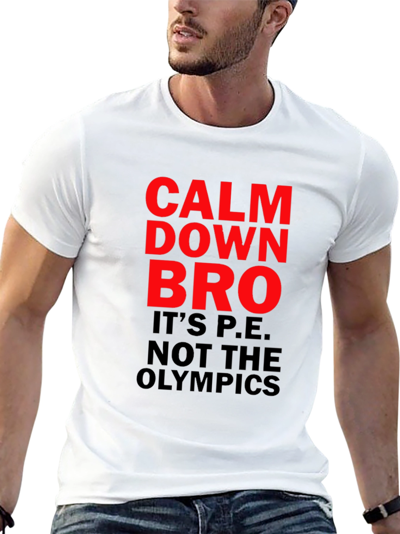 Black Calm Down Bro T-Shirt: Funny PE Teacher Tee view 13