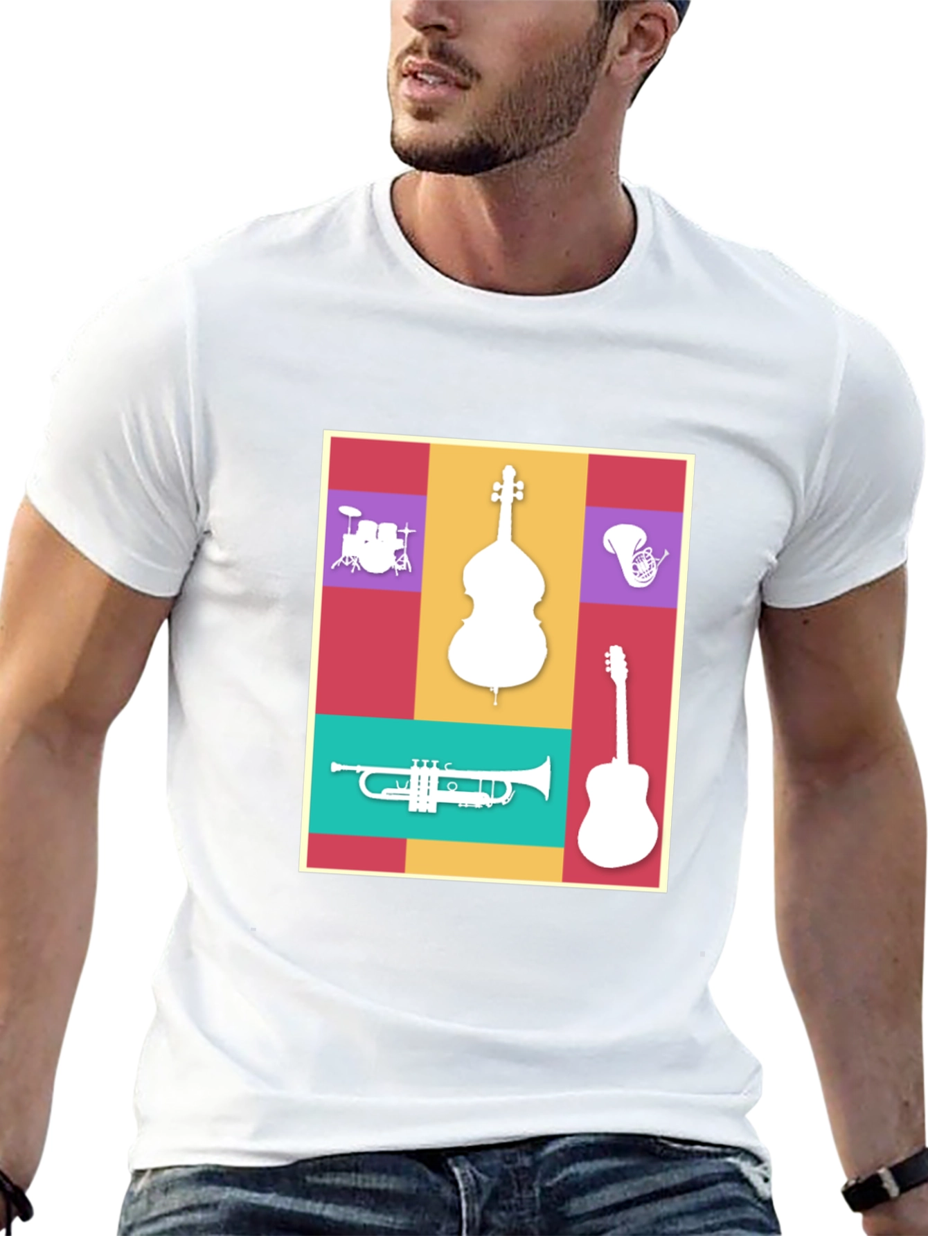 Black Musical Instrument Collage T-Shirt view 13