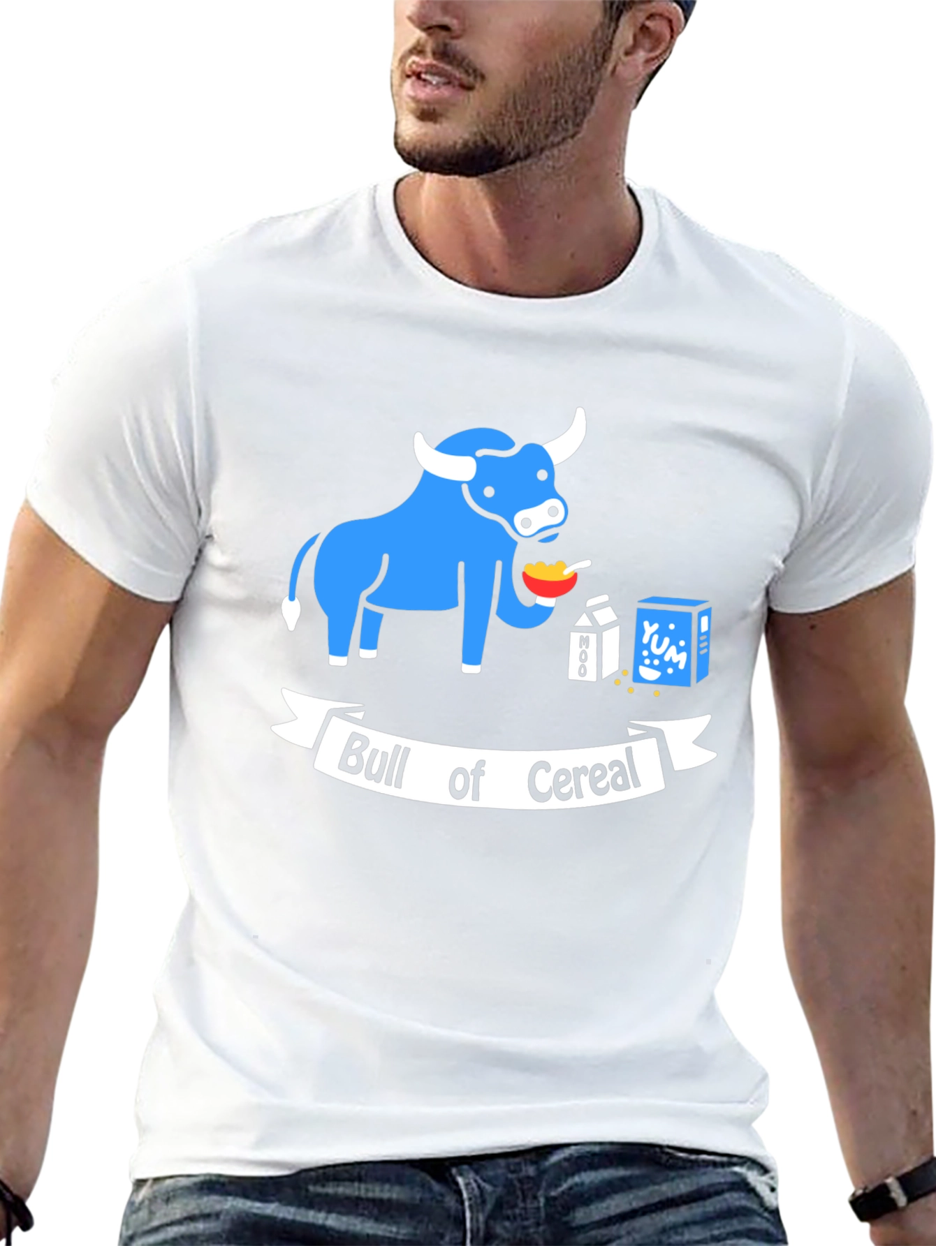 Black Bull of Cereal T-Shirt: Funny Cartoon Graphic Tee view 13